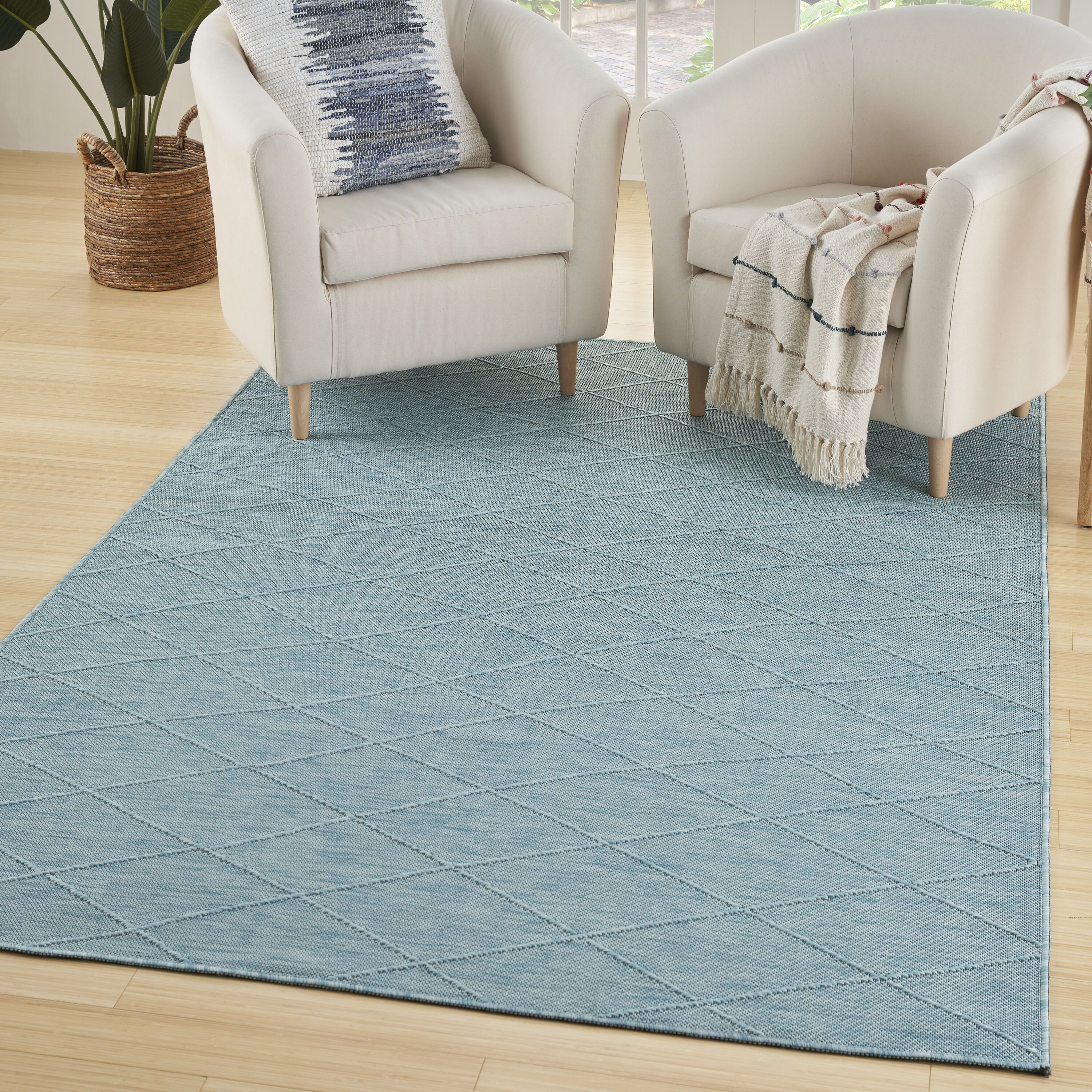 Nourison Home 099446939630 5 x 7 (ft) Loomed Polypropylene Aqua Rectangular Indoor/Outdoor Geometric Machine washable Area rug