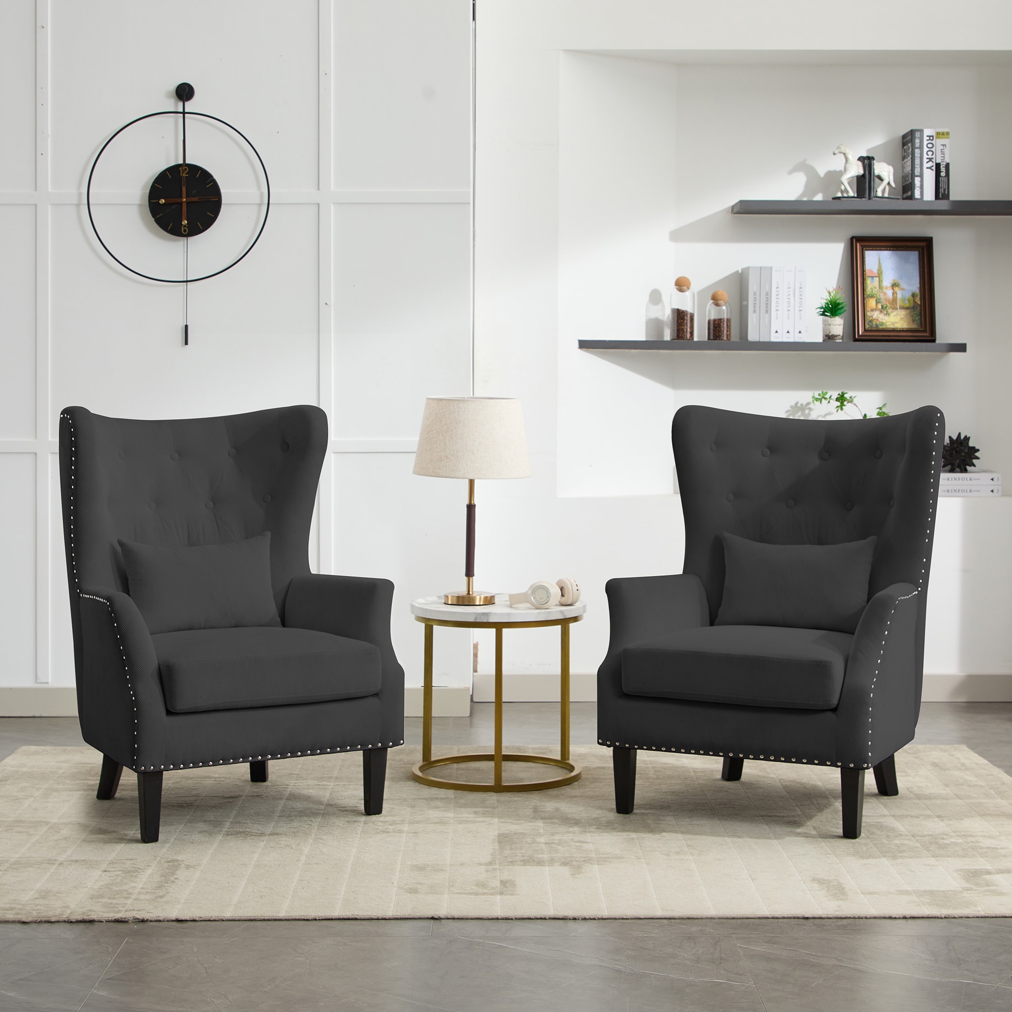 JEAREY JE-27-DG-2 2 Casual Black Corduroy Wingback Chair