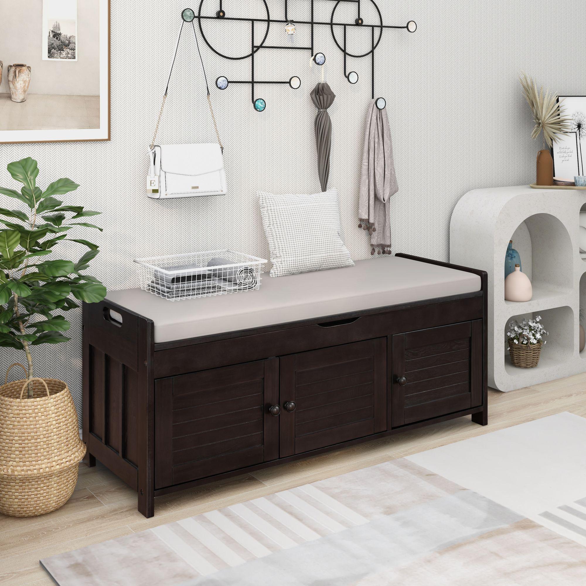 Bayfeve BF-WF529P-IN Modern Espresso Brown Storage Bench with Storage 43.5 x 16 x 18