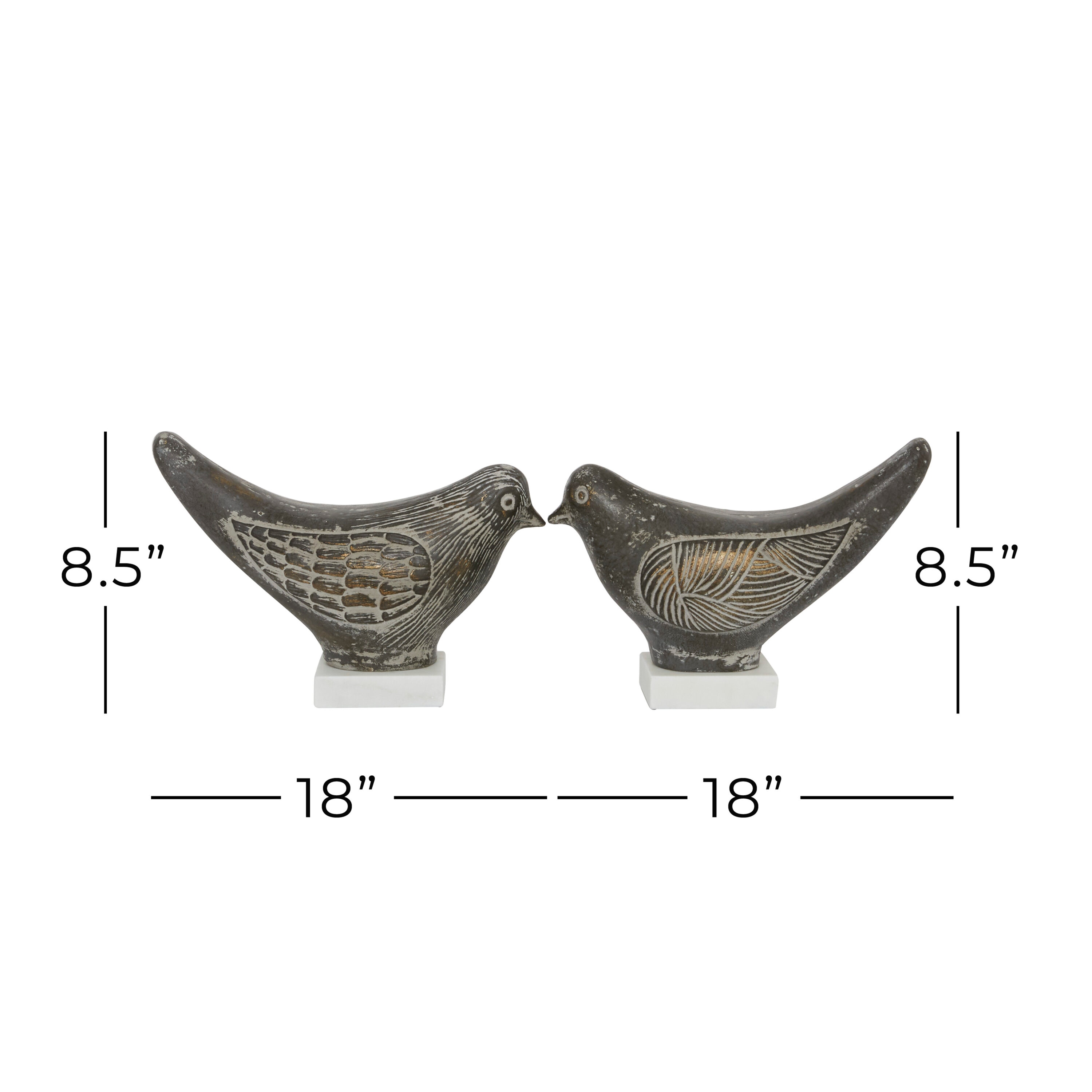 Brown Ceramic Coastal Bird Sculptures with Distressed Finish, Set of 2