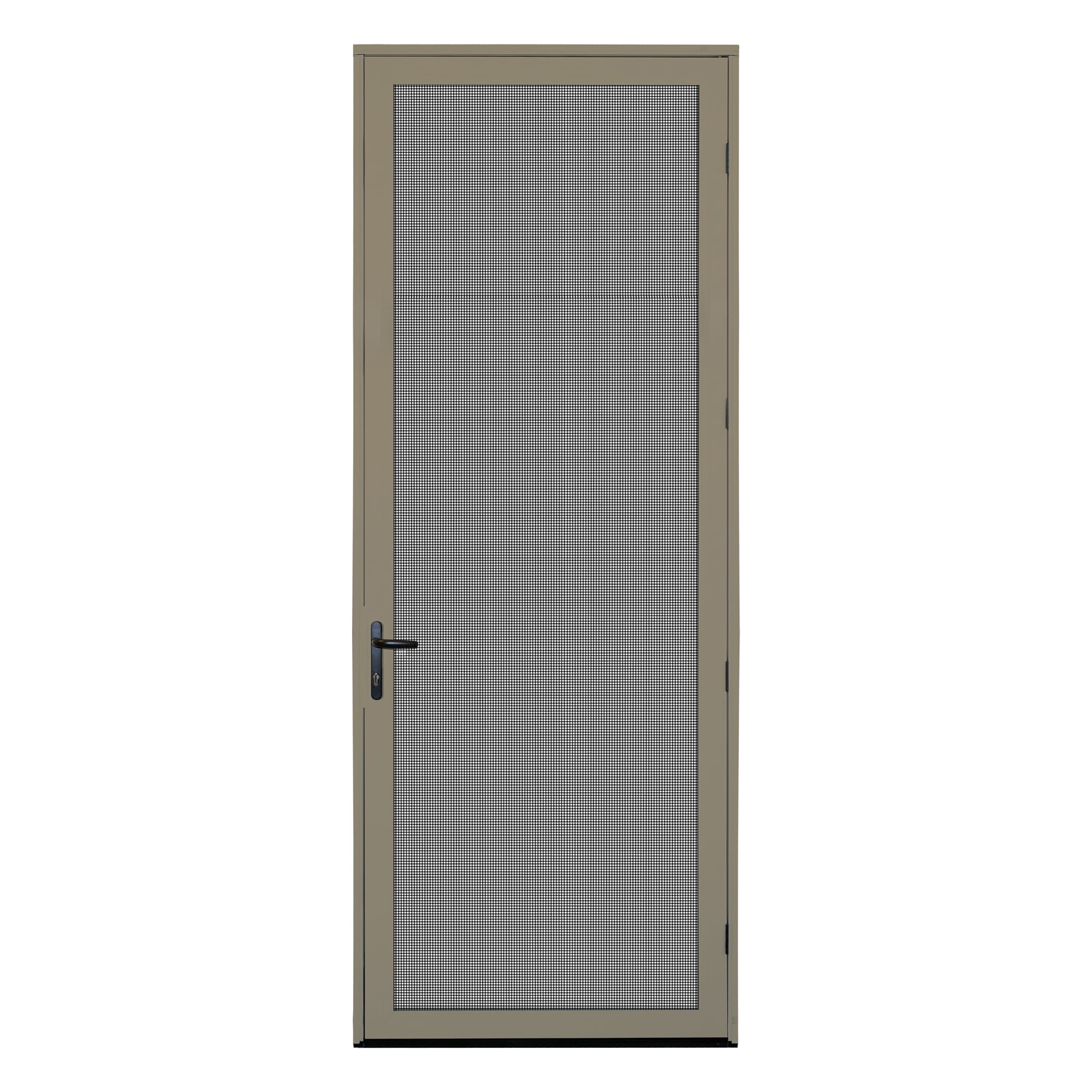 TITAN 5V0002EM1DS00B Ultimate Meshtec 36-in x 96-in Desert Sand Aluminum Surface mount Left-hand outswing Security Door with Black Screen and Lockset included
