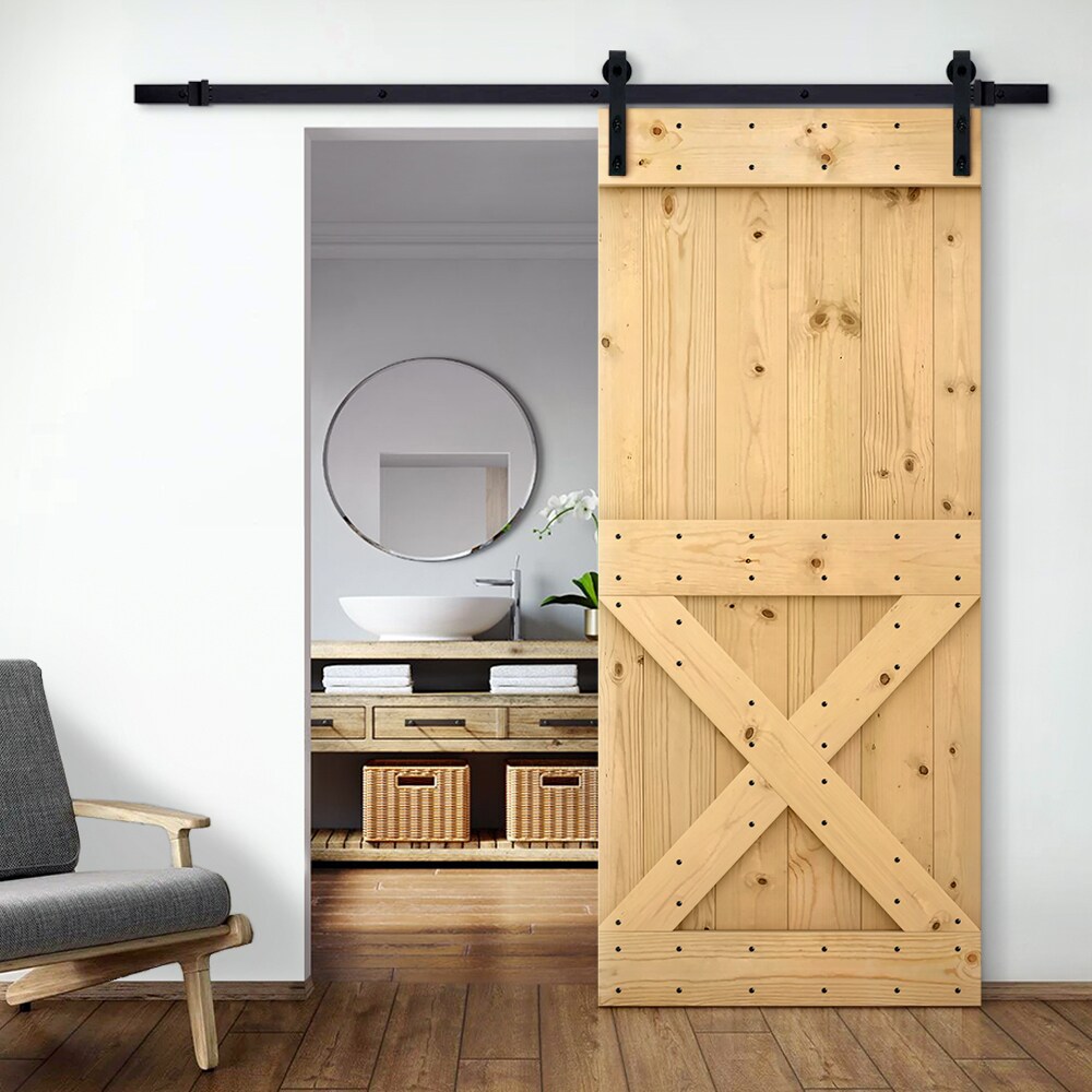 Calhome 22 In X 84 In Unfinished Solid Core Stained Knotty Pine Wood Single Barn Door Hardware 