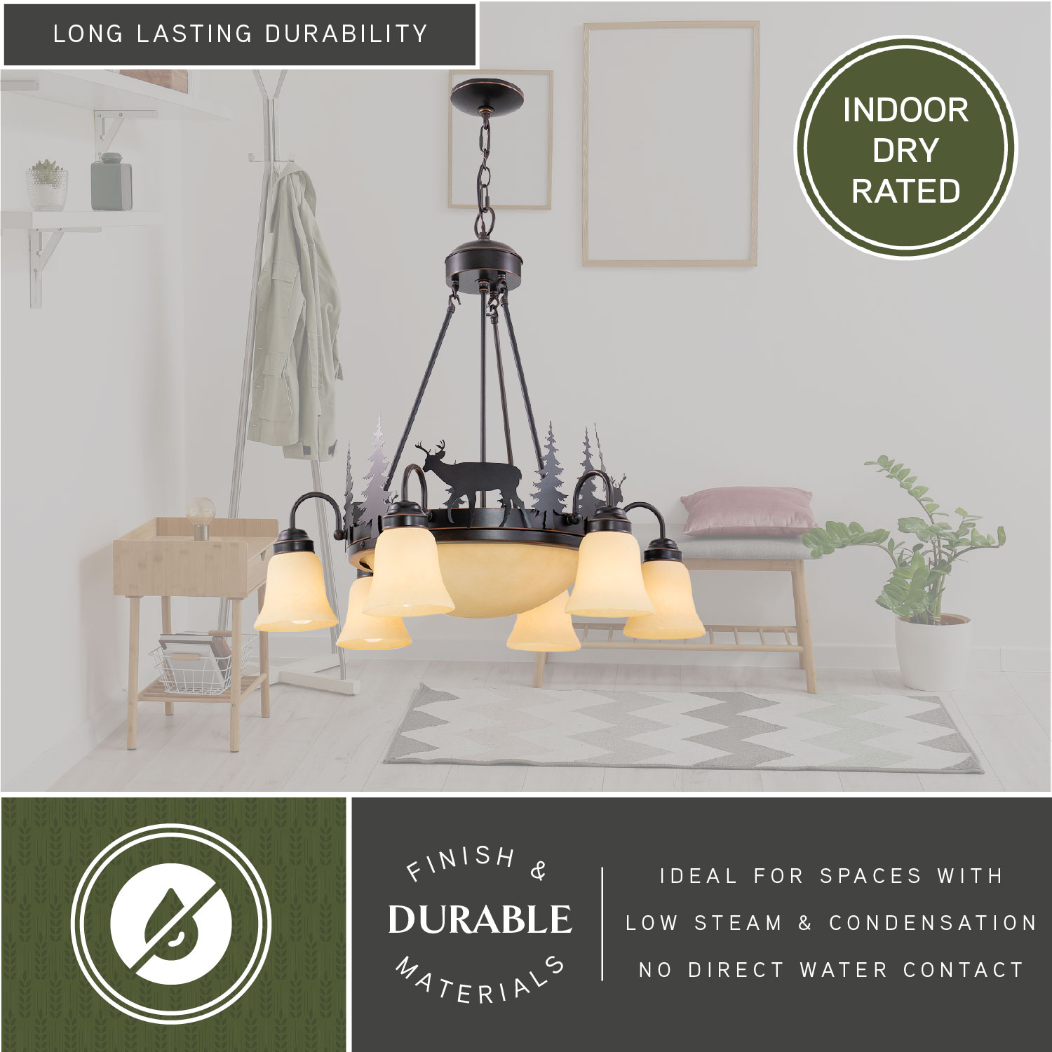 Rustic Deer Silhouette 9-Light Chandelier in Burnished Bronze