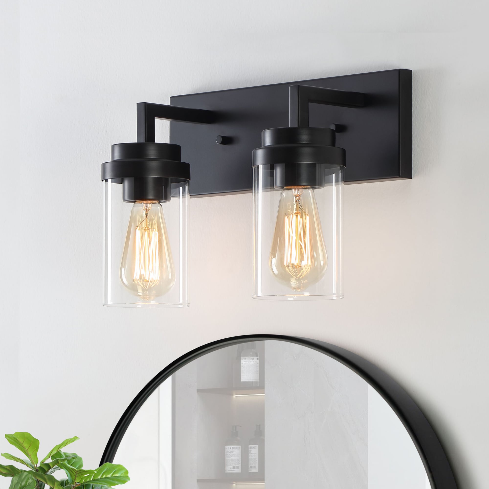 KAWOTI 21285 Olan 14-in 2 -Light Matte Black Transitional Vanity light