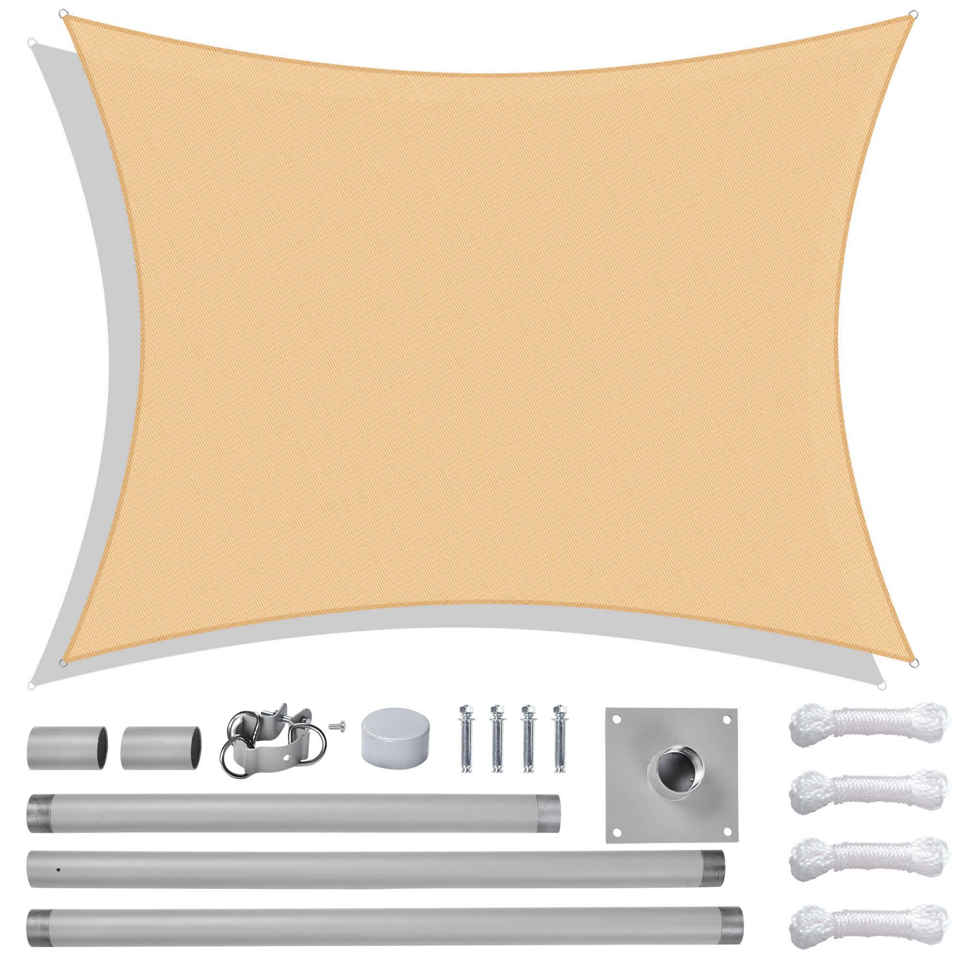Yescom 07SSSSET013-1310-LO 13x10Ft Rectangle Sun Shade Sail Canopy Awning 10Ft Detachable Pole Kit Outdoor