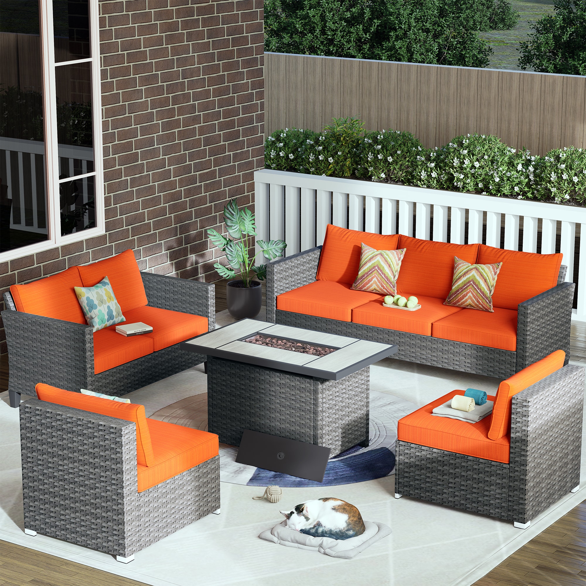 XIZZI XITBS1010C4-VNCI53FP Agate 10 -Piece Rattan Patio Sofa Conversation Set with Black Cushions