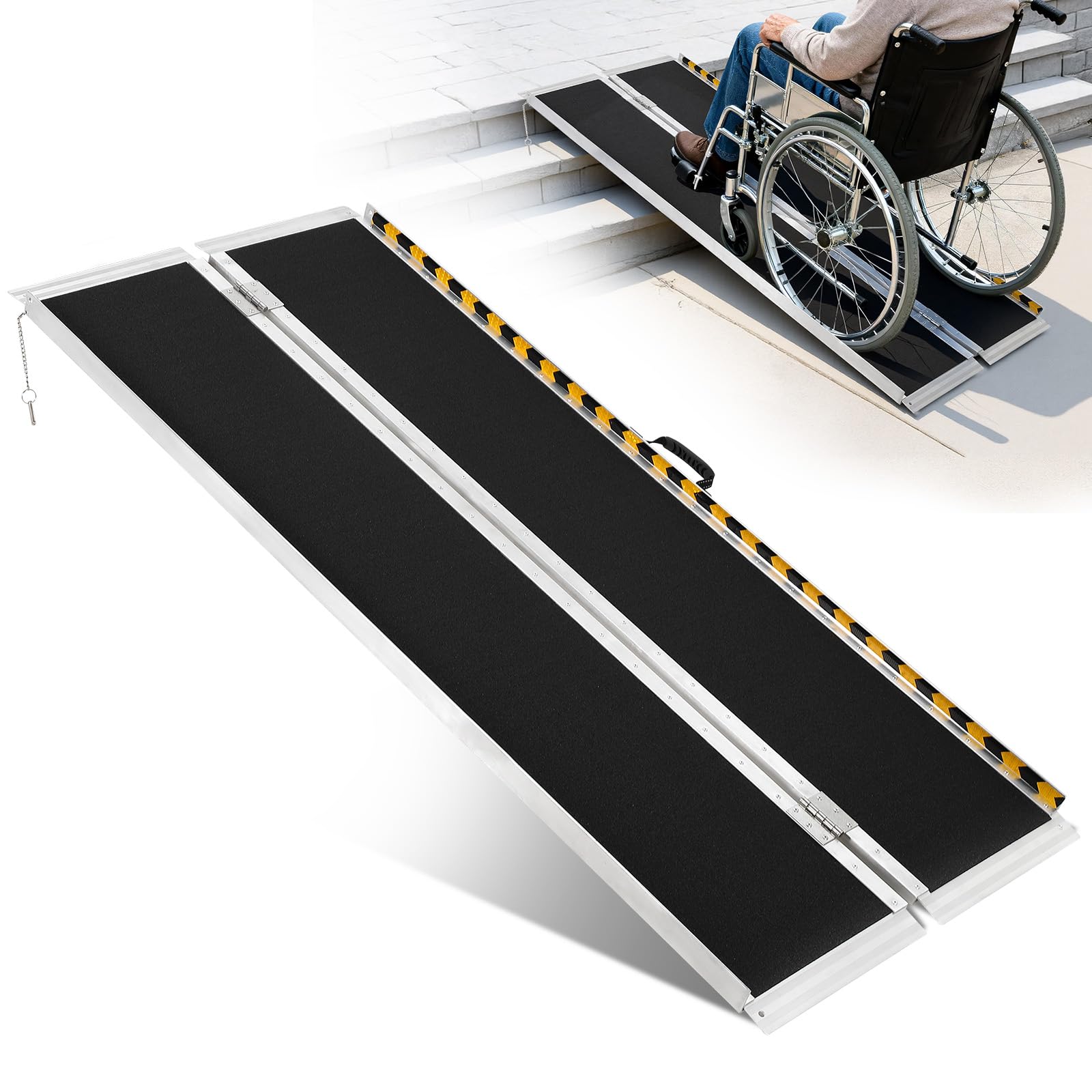 Garvee 6FT Aluminum Folding Wheelchair Ramp Heavy Duty 800 lbs Capacity Portable Ramp for Cars Stairs Doorways Scooters Home Steps with Non-Slip Surface