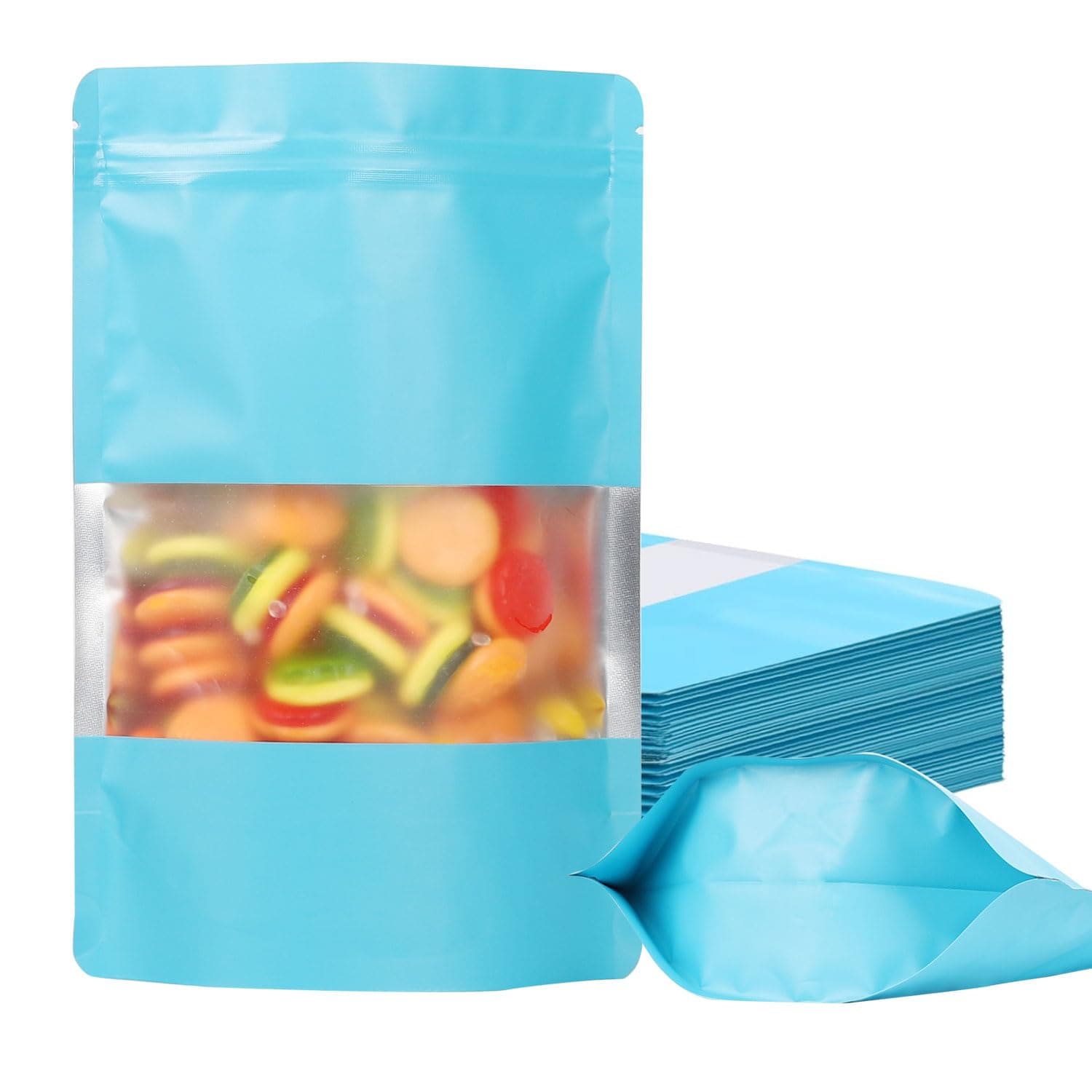 KIWDZFU  100 pack smell proof resealable mylar bags with matte window stand up food storage scratch resistant red 6 3 x 9 4 inch waterproof self