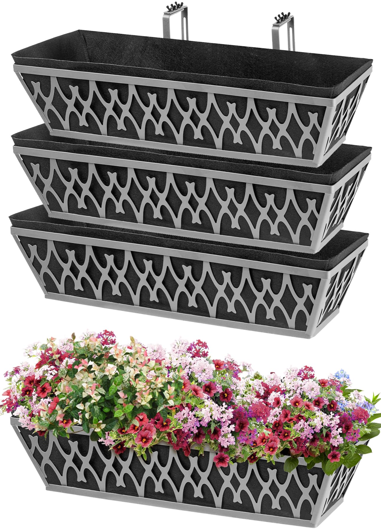 Misopily - 4 Pack 24 Inch Window Box Planters with Adjustable Brackets and Non Woven Fabric Grow...