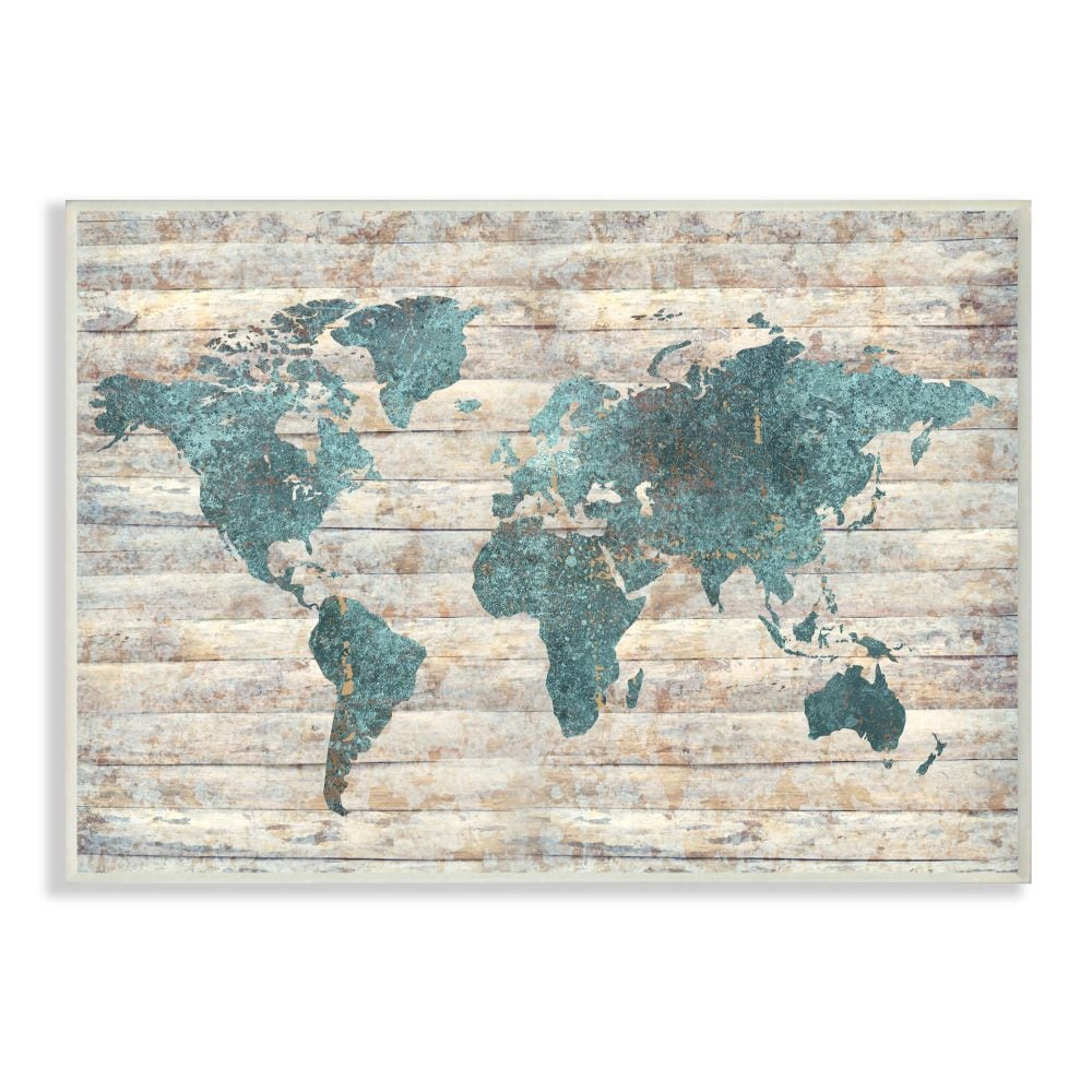 Stupell Industries AB-931-WD-10X15 Intriguing Blue Patterned Map On Rustic Design Ziwei Li 15-in H x 10-in W Maps Print