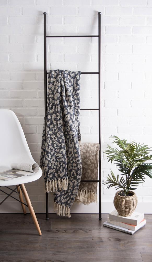 Beige and White Cotton Leopard Print Throw Blanket