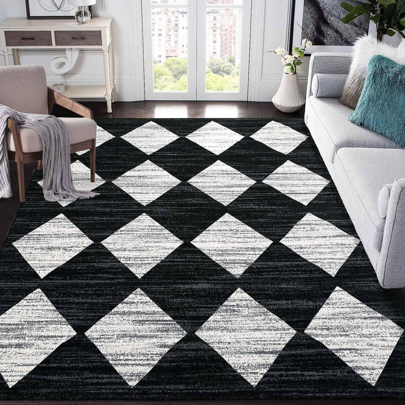 Garvee YXY-LO-PHO-134PTDD5 8 x 10 (ft) Loomed Black Rectangular Indoor Geometric Moroccan Machine washable Pet Friendly Area rug