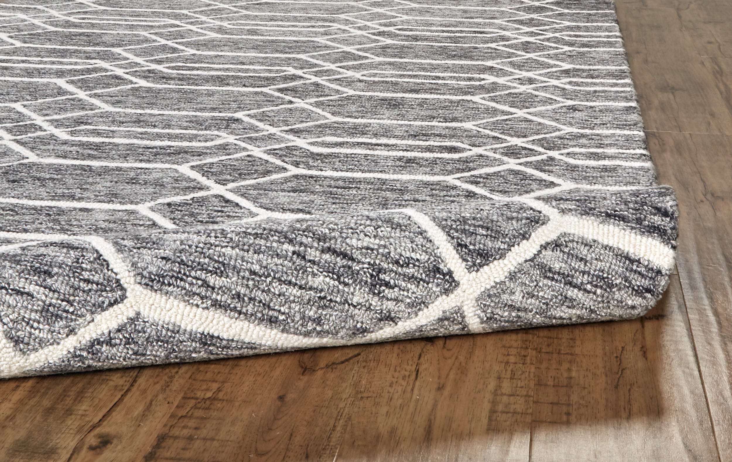 Gray and White Wool Trellis Area Rug