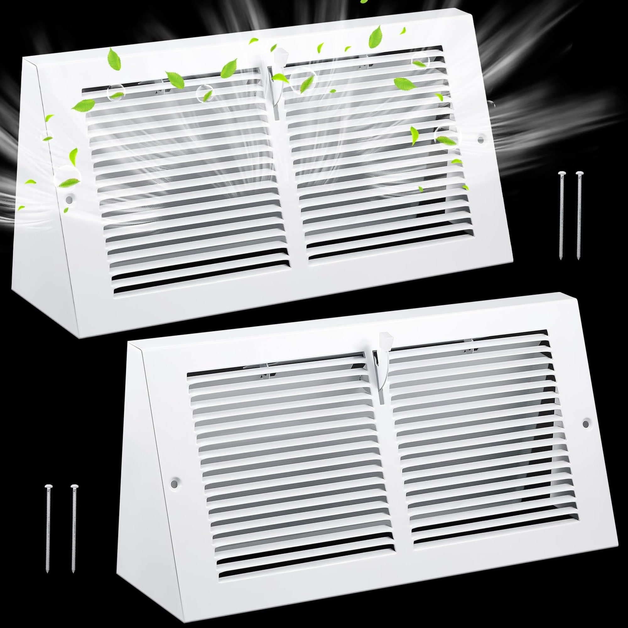 Numhew 14 in x 6 in 2 Pack Steel White Triangular Baseboard Return Air Grille with Damper Vent Cover