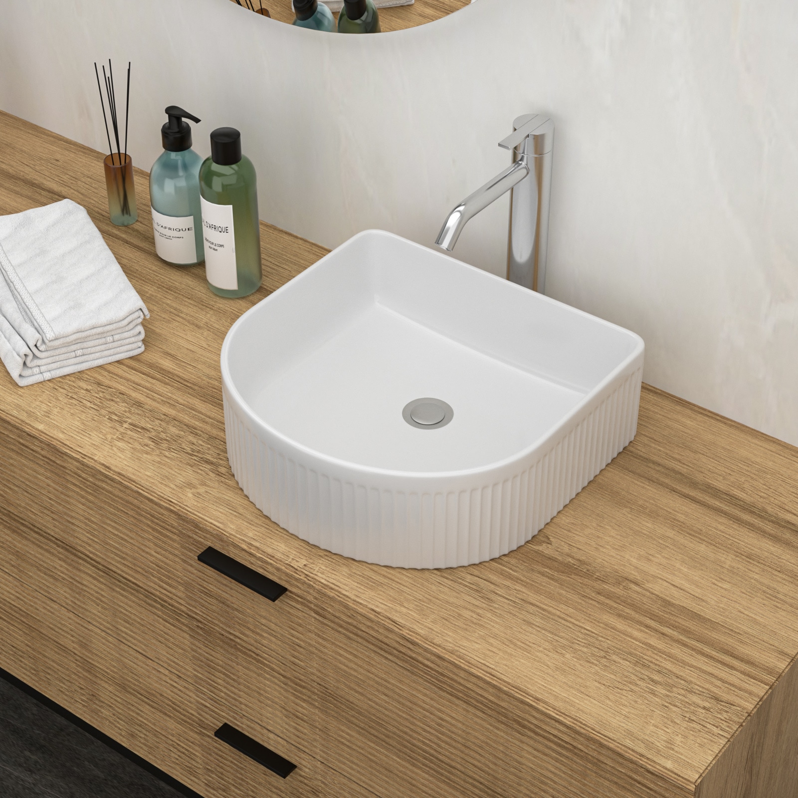 LIVIZA LBS-YP197790 BS Ceramic 15.69-in Vessel Semi-circle Modern White Bathroom Sink