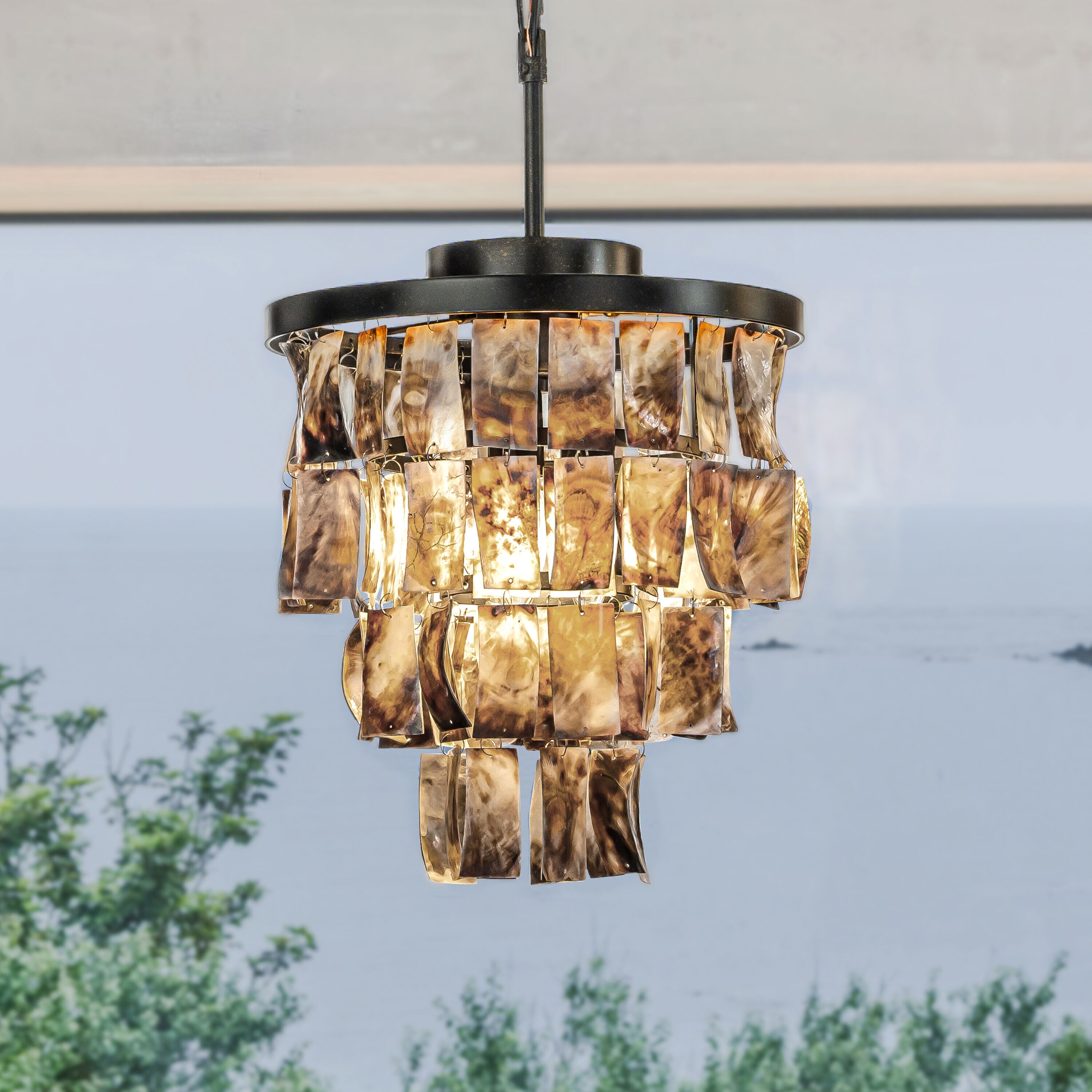 AloaDecor Cone Shape Tier Coastal Capiz Shells Chandelier With