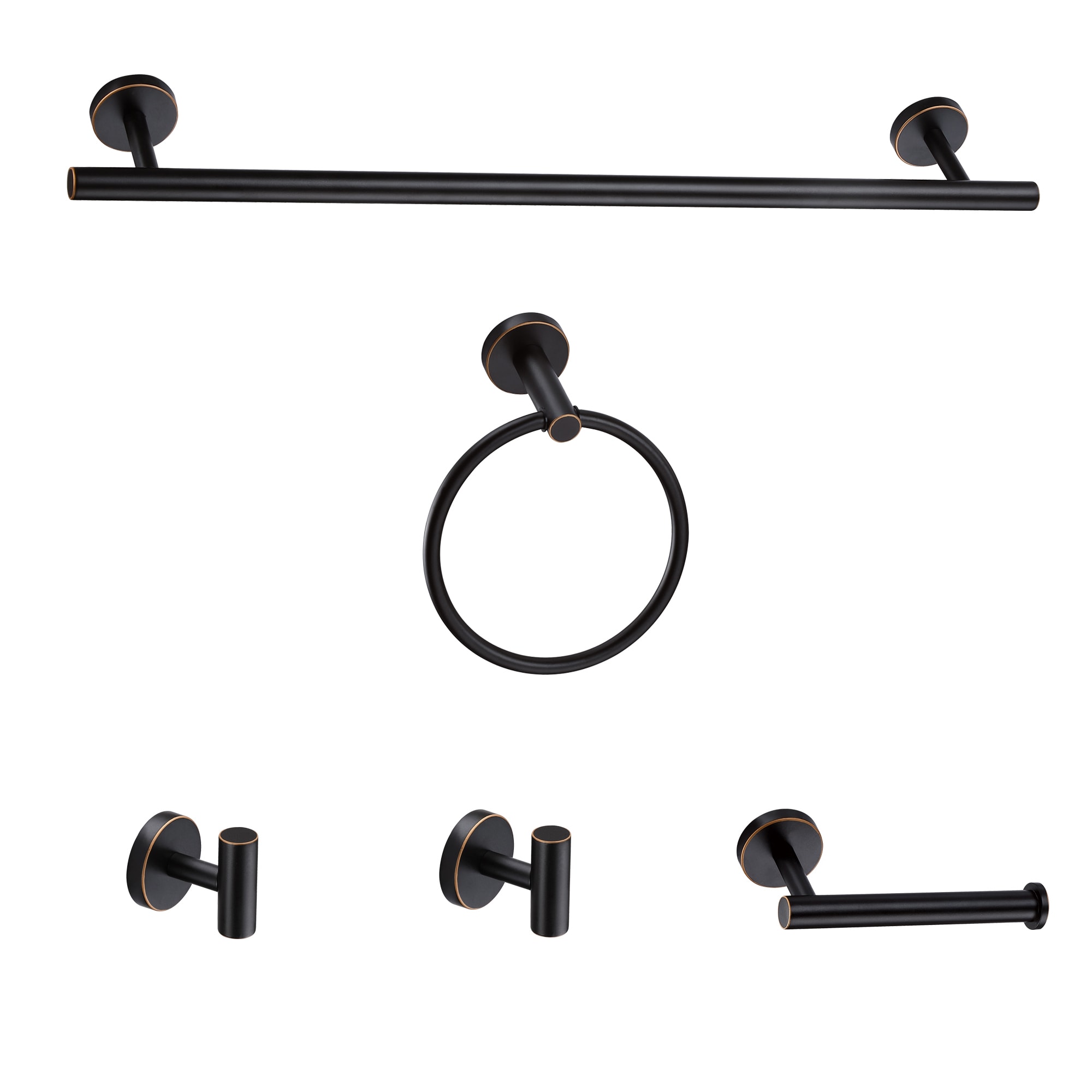 FAYMART LIGHTING FLB24989-TB-ORB 5 -Piece Oil Rubbed Bronze - 24in tower bar Decorative Bathroom Hardware Set Towel Bar, Toilet Paper Holder, Towel Ring ,Robe Hook Included