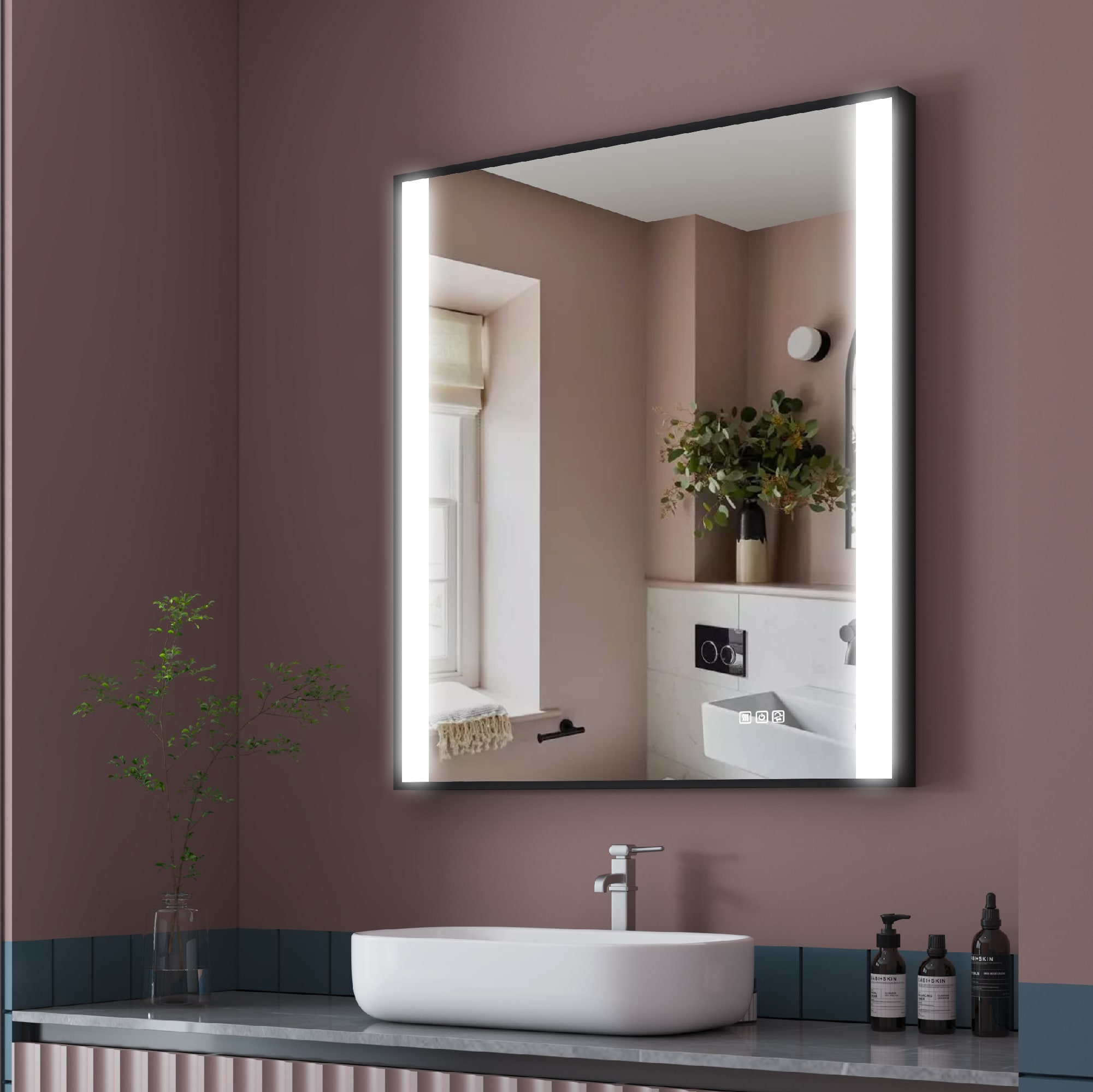 Forclover MRE-18F3236MB 32-Inches x 36-Inches Framed Rectangle Dimmable Lighted Fog Free Bathroom Vanity Mirror ( Black )