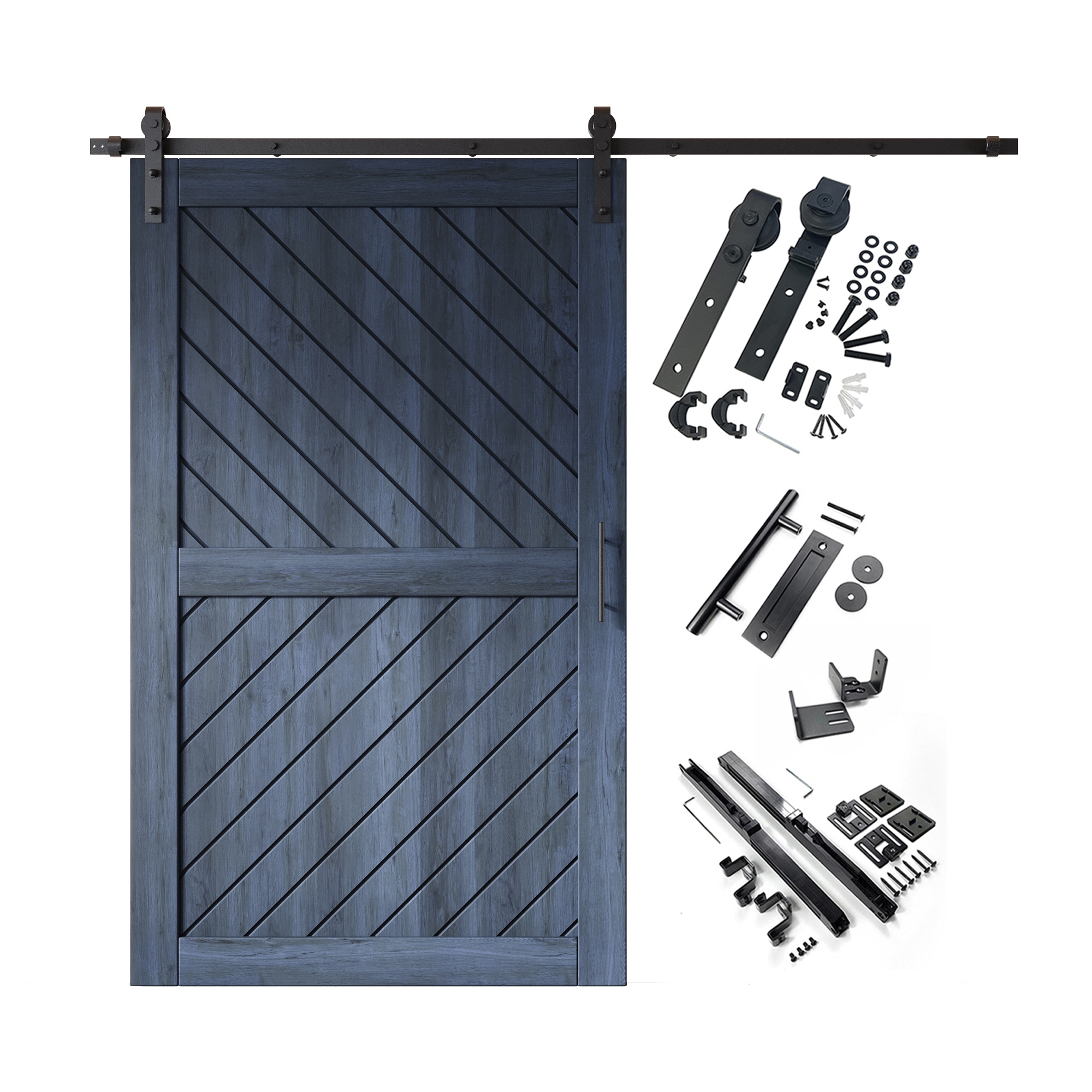 HOMACER YT1H108C-XT4-5080-NA 50-in x 80-in Navy Prefinished Non-standard Pine Wood Solid core Single Barn Door (Hardware Included)