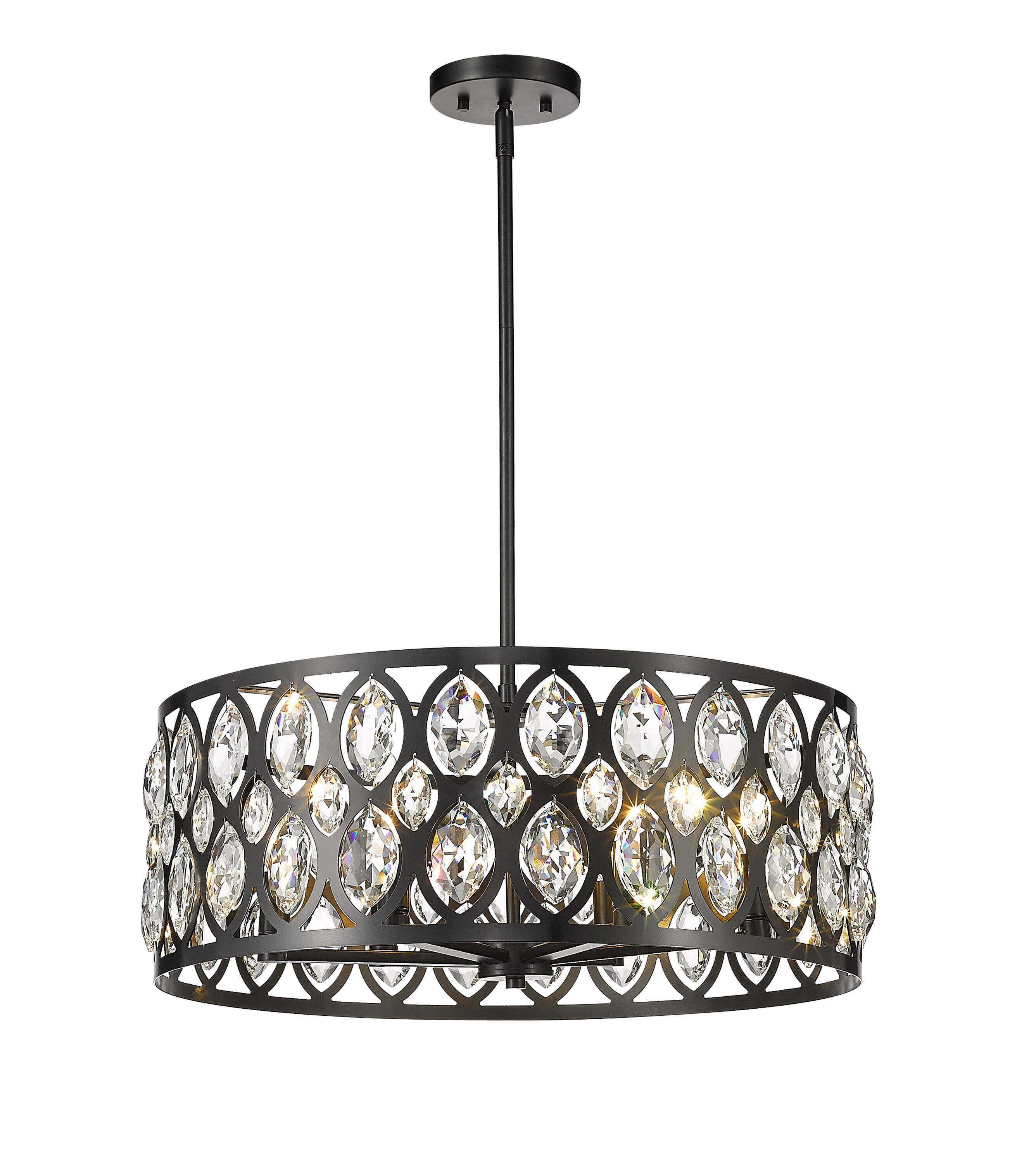 Ellipse-Carved Steel and Crystal 6-Light Chandelier in Matte Black