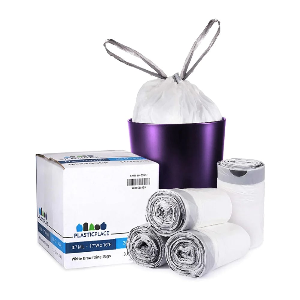 Plasticplace 13 Gallon Trash Bags │ 1.0 Mil │ Clear Extra Tall Drawstring  Garbage Can Liners │ 24 x 31 (200 Count)