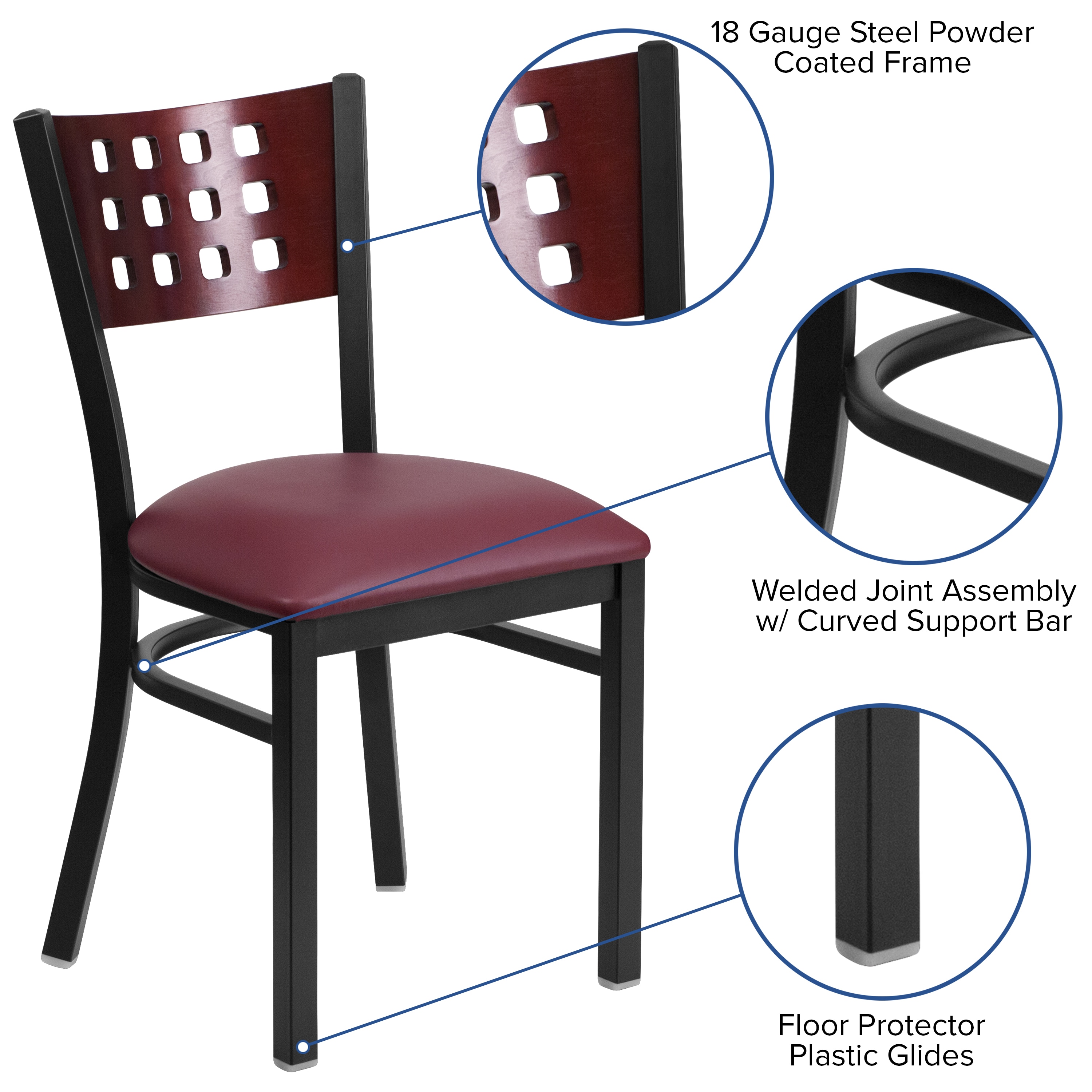 Elegant Mahogany and Burgundy Vinyl Metal Frame Side Chair
