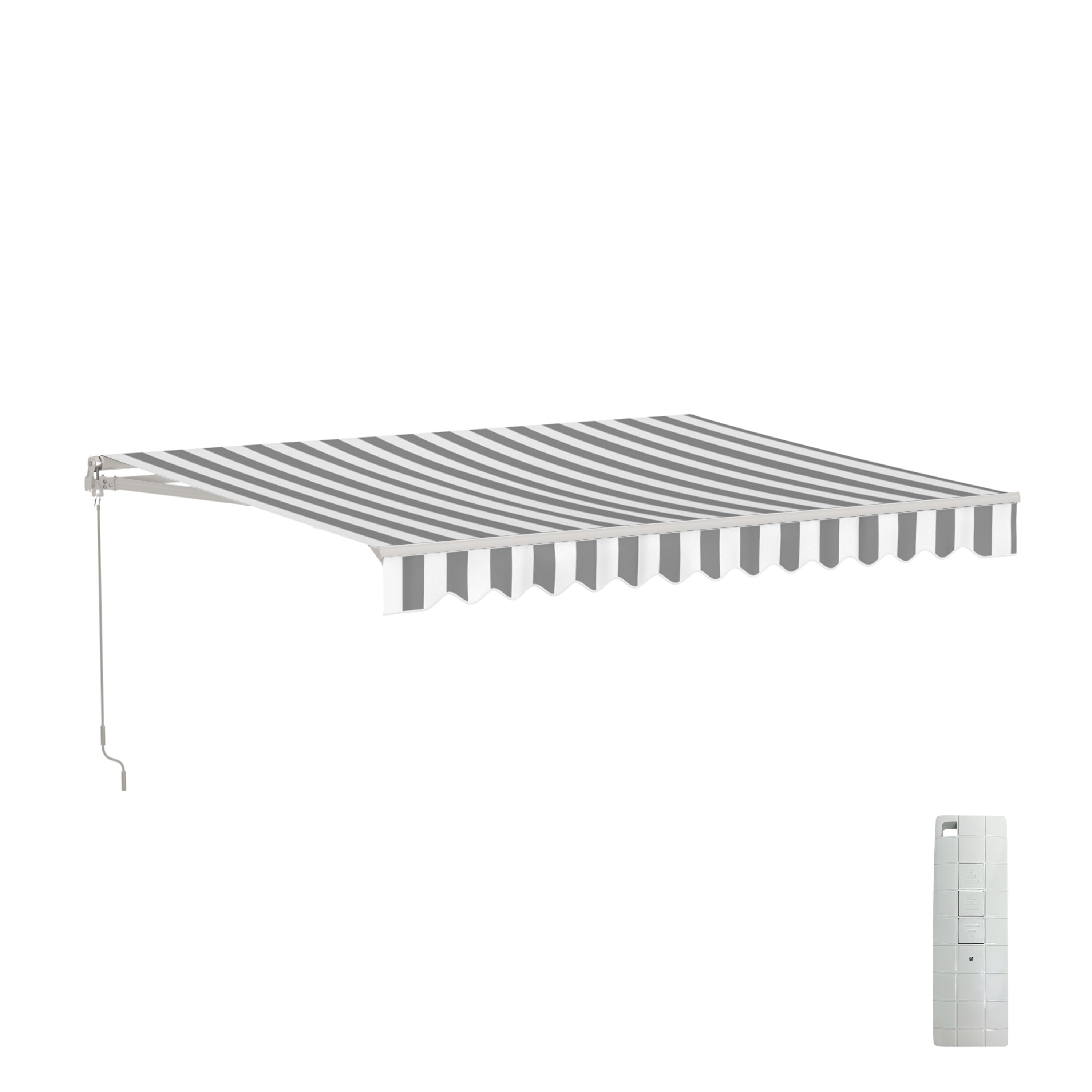 ALEKO AWM10X8GREYWHT-LO 120-in Wide x 96-in Projection x 10-in Height Metal Gray / White Striped Motorized Retractable Patio Awning