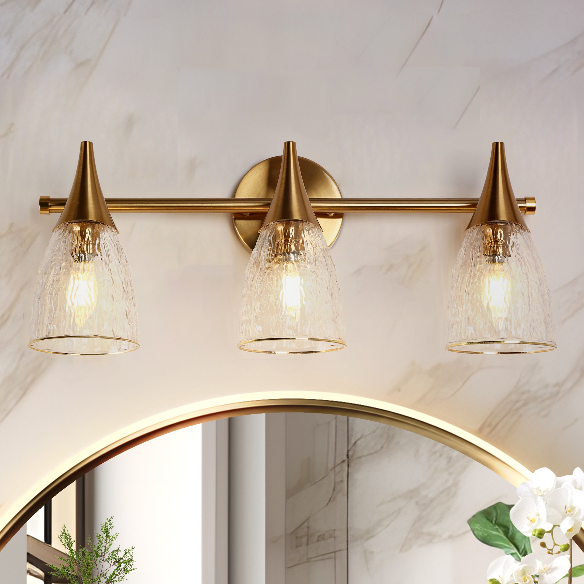 LNC LBIEBF343W3Y9C Ruthebic 21-in 3 -Light Polished Gold Modern/contemporary Vanity light