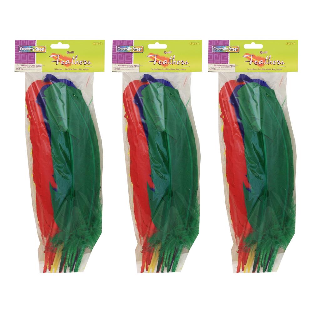 Creativity Street CK-4503-3 Quill Feathers, Assorted Colors, 12-in, 24 Per Pack, 3 Packs