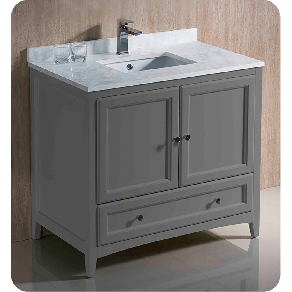 Oxford 36" Gray Quartz Stone Freestanding Single Sink Vanity