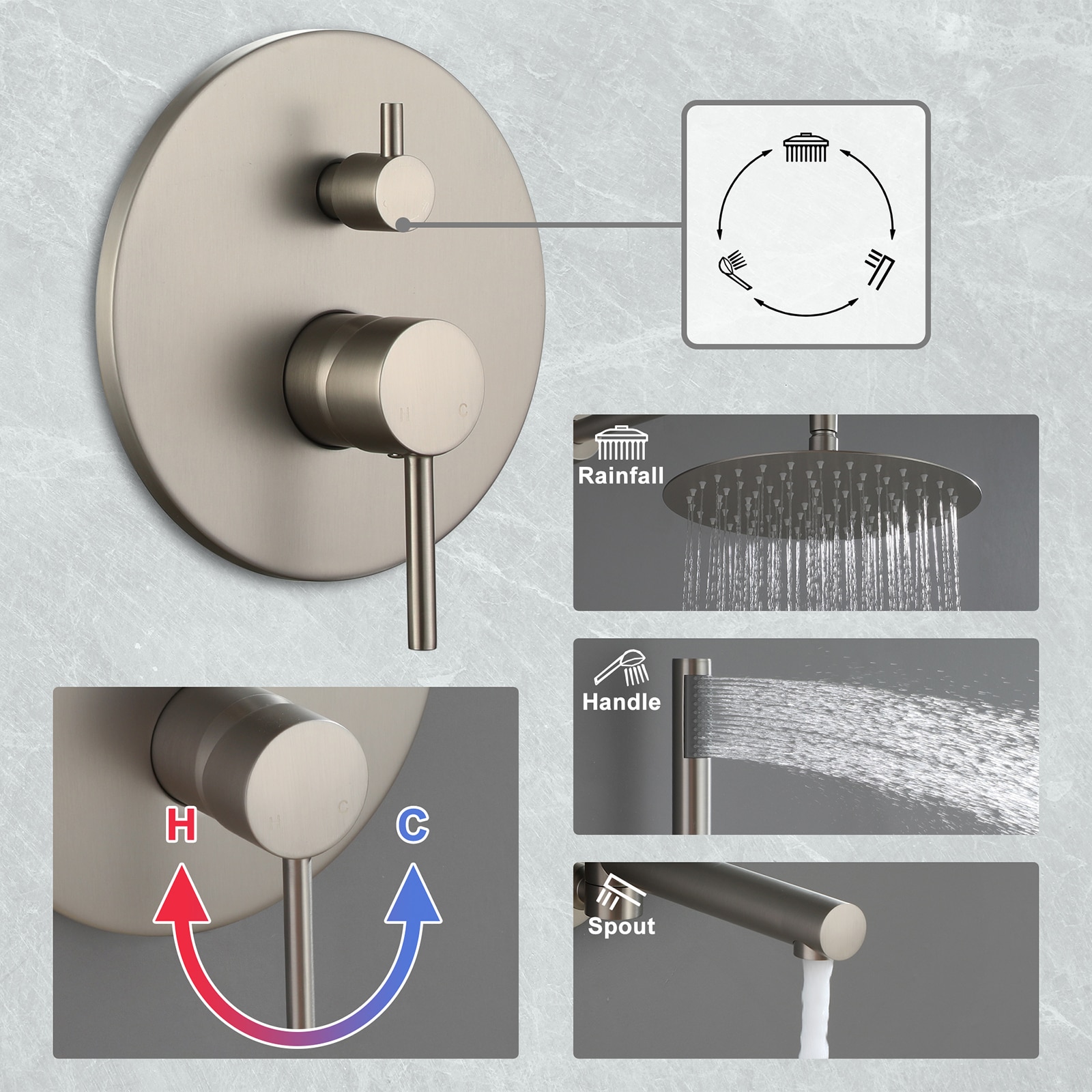 Mondawe WF6610GL-10RG Showerhead-Bar-Panels - View #5