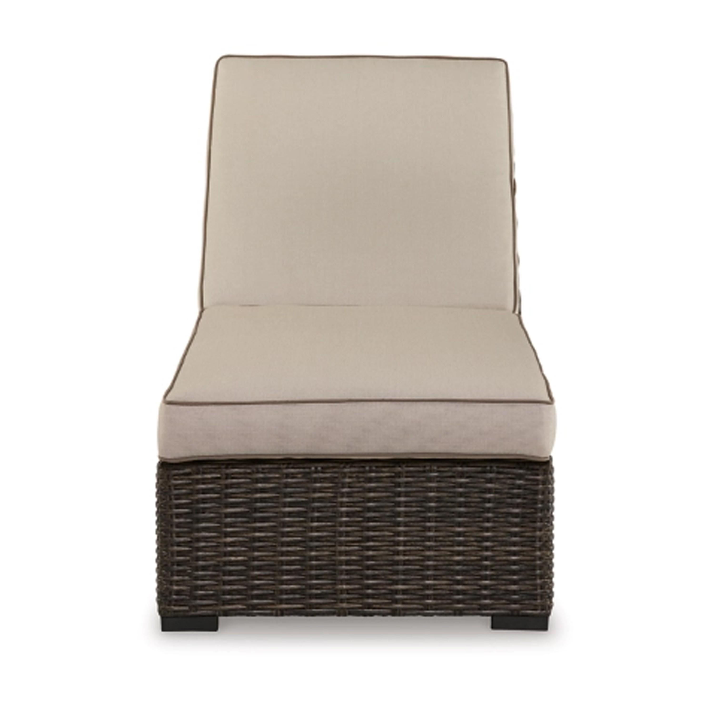 Beige and Dark Brown Outdoor Armless Chaise Lounge with Cushions