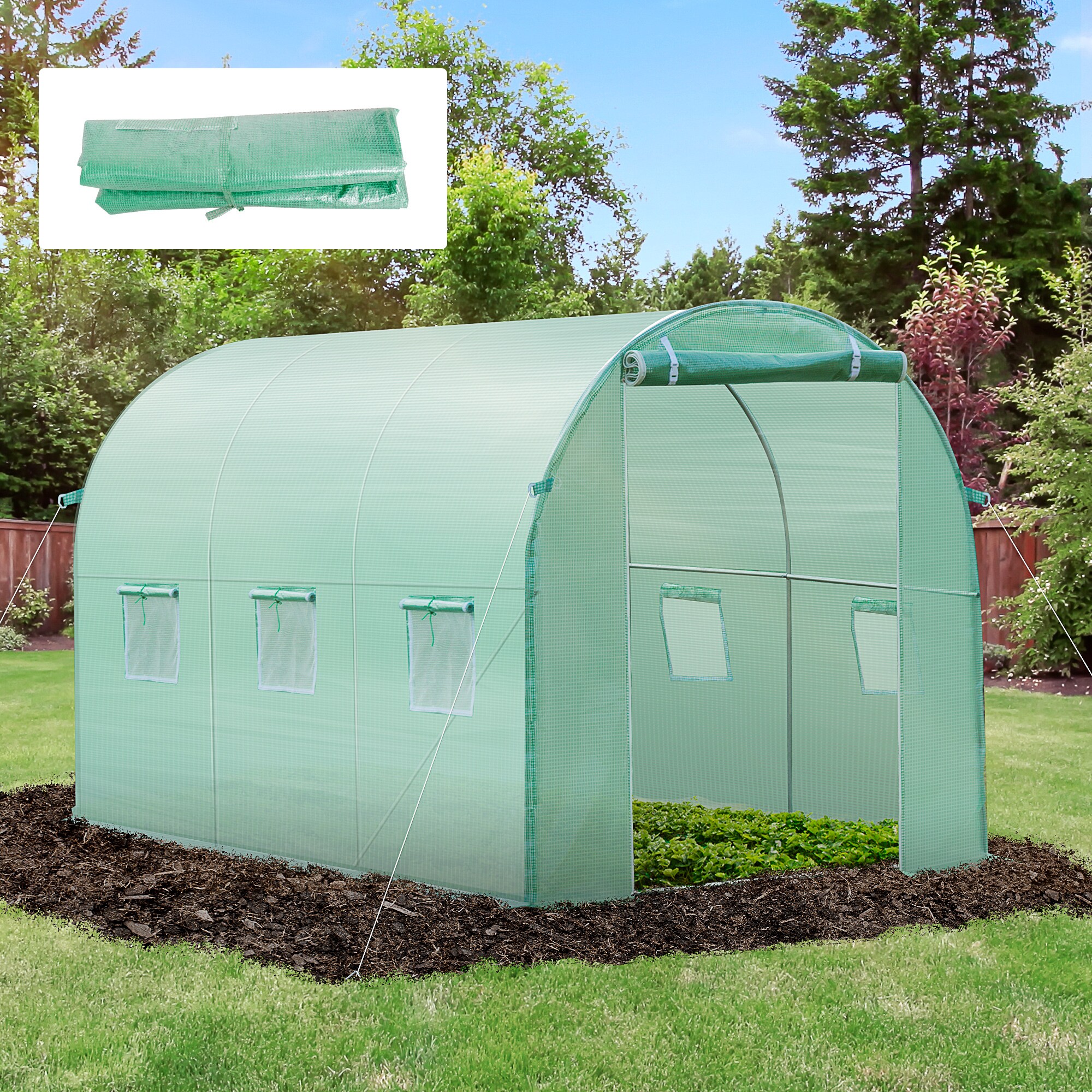 Our Outsunny 118 in. x 236.25 in. x 78.78 in. Metal Plastic Green Walk-in  Greenhouse Cover with 12-Windows and Zipper Door are of good quality, low  price, high quality and quantity