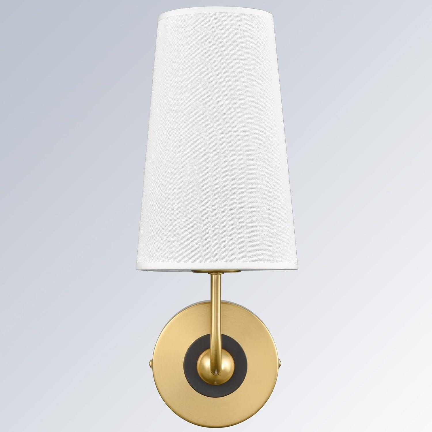 Brushed Brass and Black Fabric Shade Wall Sconce Set