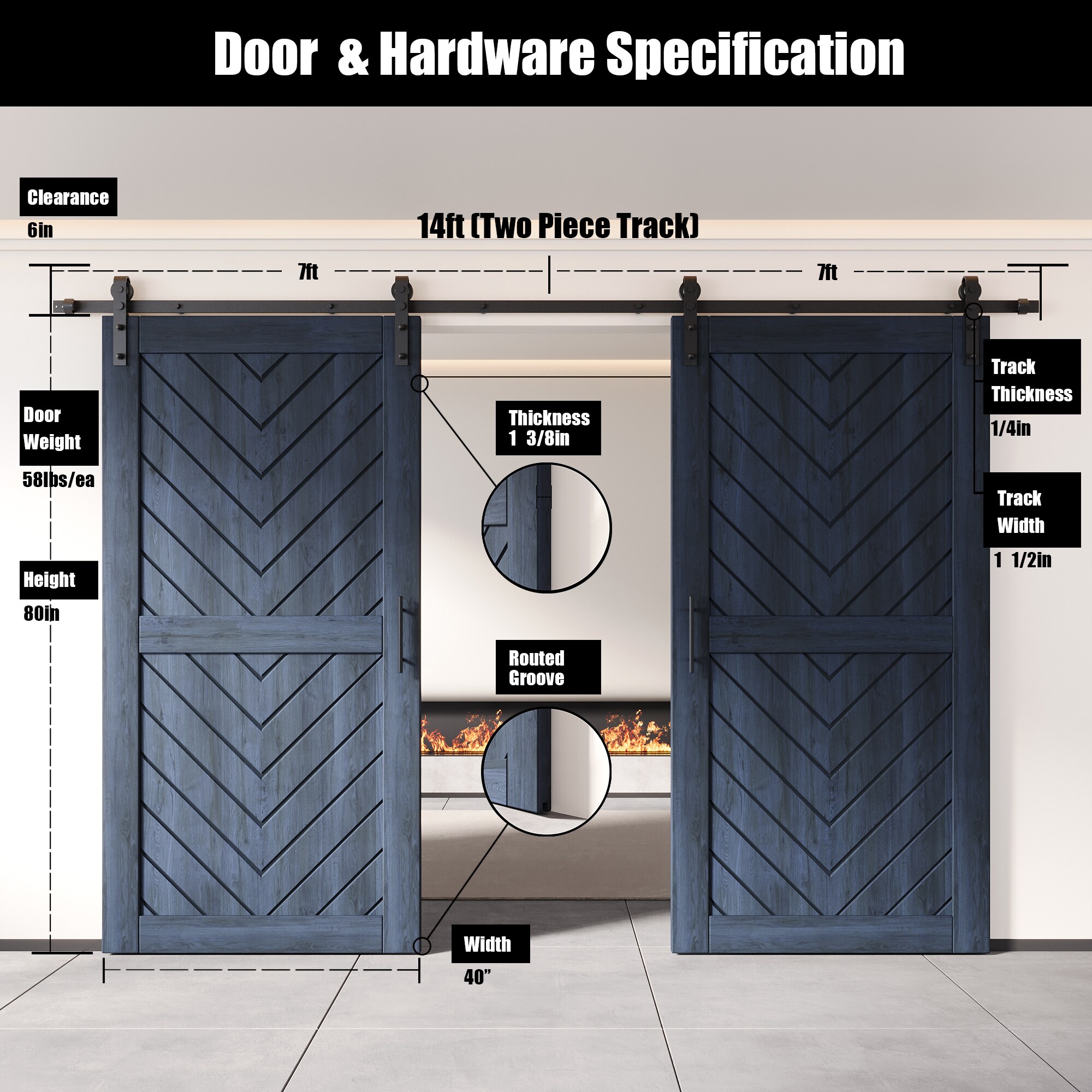 HOMACER YT2H168C-JT3-4080-NA Barn-Doors - View #2