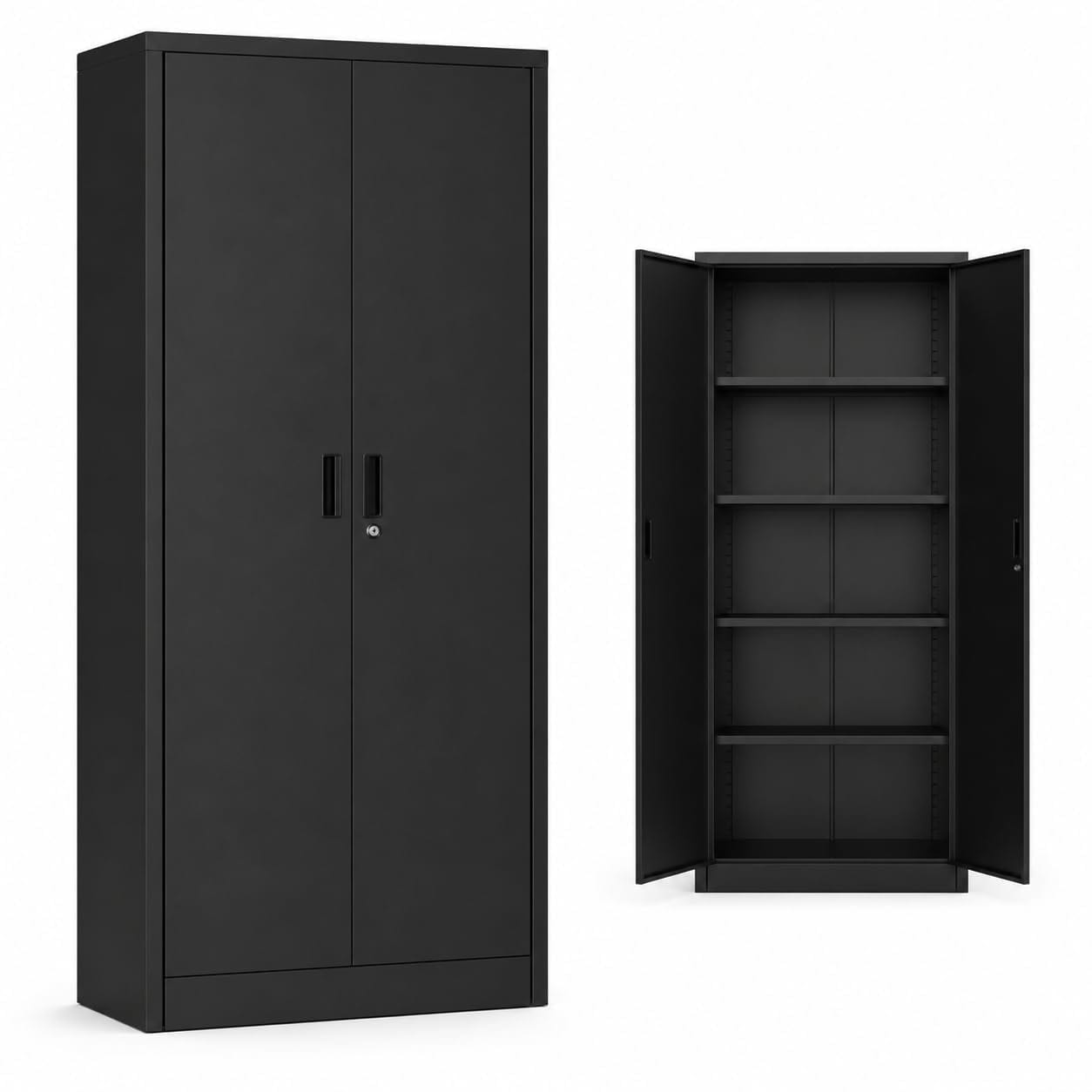 DEXSO Heavy Duty Locking Steel Storage Cabinet 31.5x15.7x70.9in Adjustable Shelves Black Metal Cabinet for Garage Office Pantry Workshop
