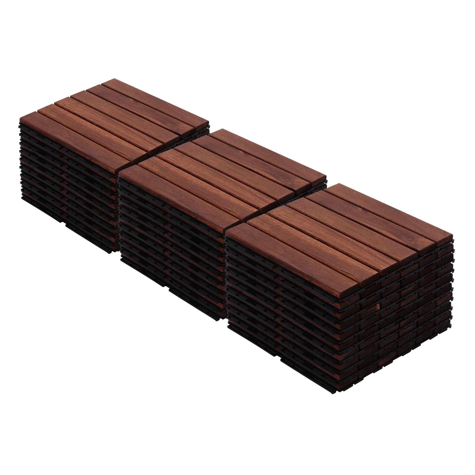 Bayfeve 30-Pack 12 x 12 Inch Brown Acacia Wood Interlocking Deck Tiles (30-sq ft)