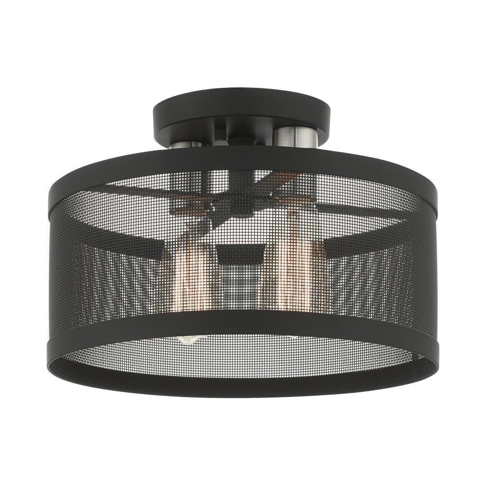 Livex Lighting 46217-04 Industro 2 -Light 13-in Matte Black Semi Flush Mount Light