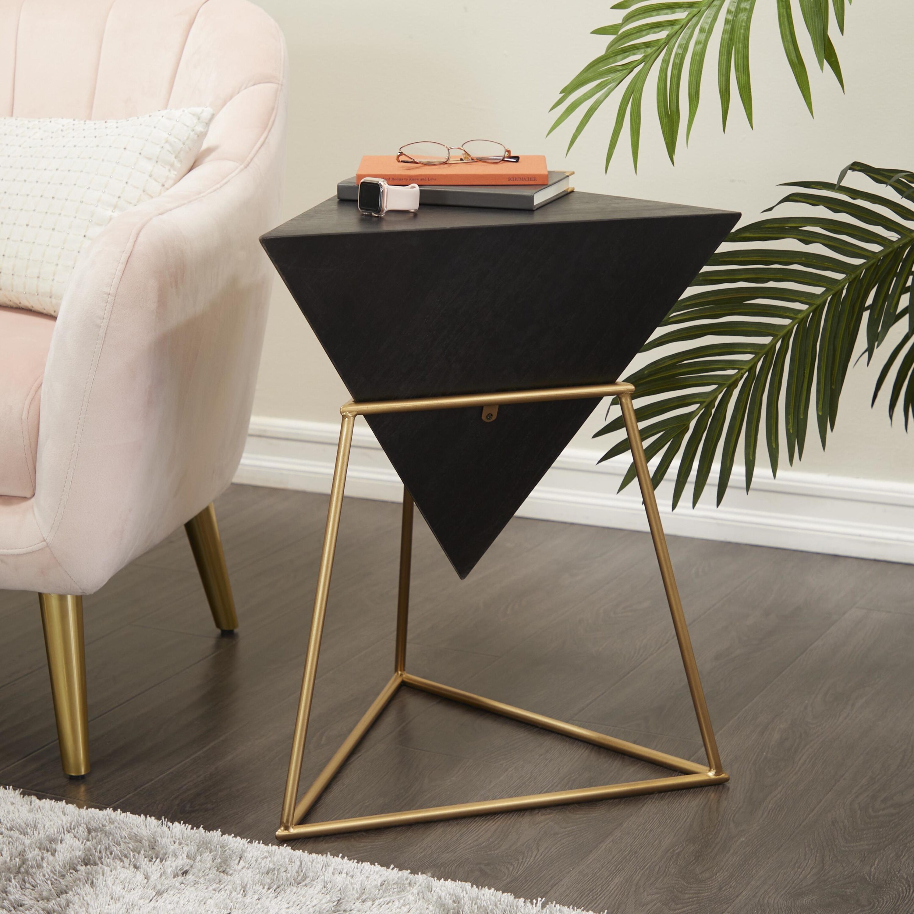 Grayson Lane 77916 19-Inches W x 24-Inches H Black/Gold Inverted Triangle Wood Triangle Modern End Table