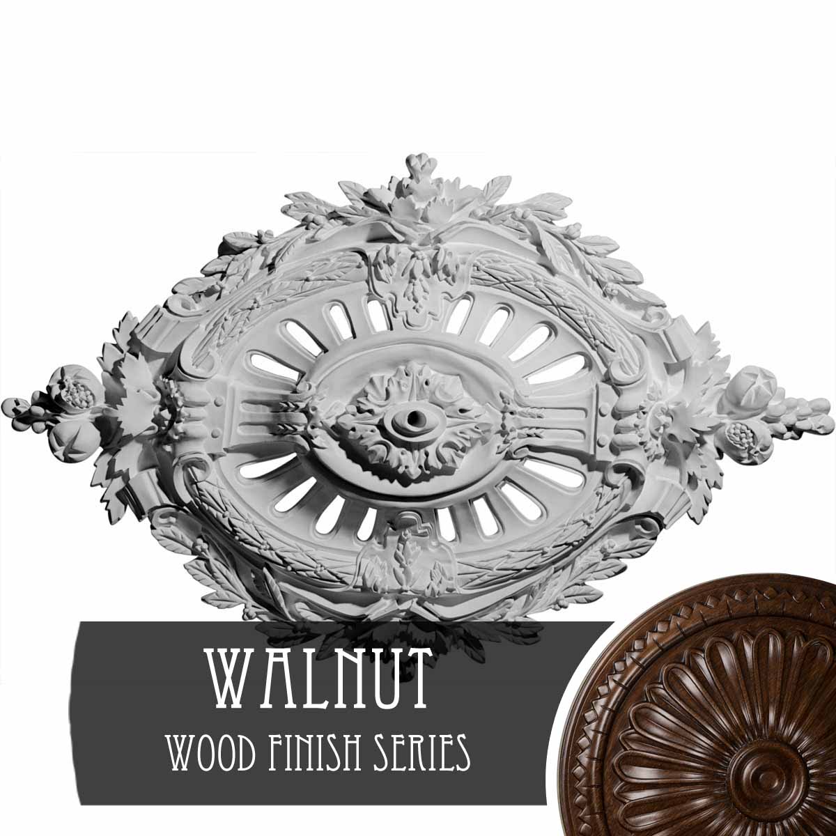 Ekena Millwork CM35X22ANWAS Antonio 22.5-in W x 35.5-in L Walnut Polyurethane Ceiling Medallion