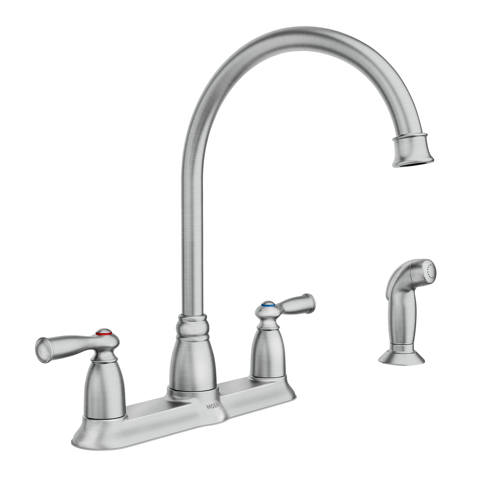 Moen CA87000SRS Spot Resist Stainless Double Handle Deck-mount Kitchen Faucet with Sprayer ( Deck Plate Included ) ( Side Sprayer Included )