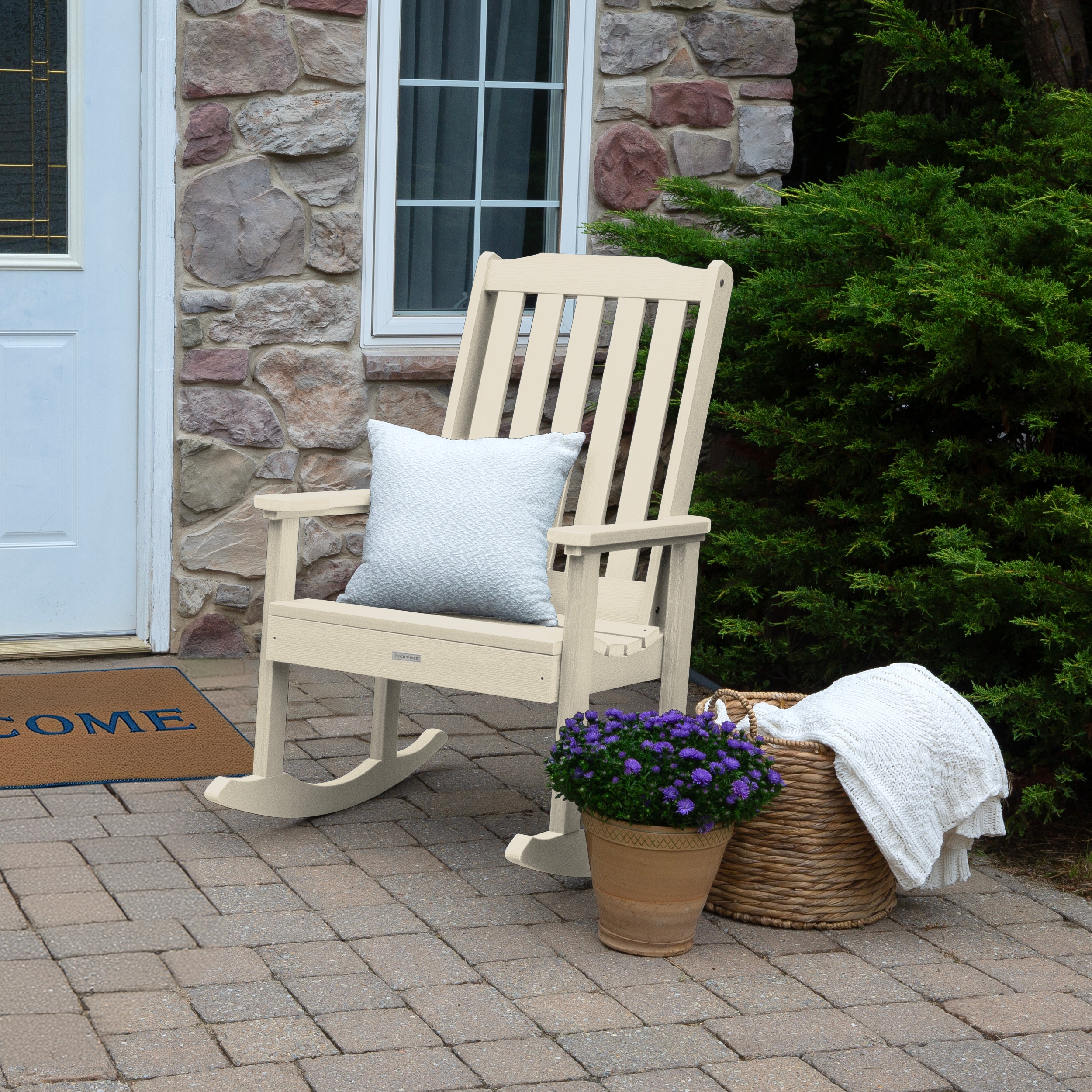 highwood AD-RKCH1-WAE Lehigh Whitewash Poly-lumber Frame Rocking Chair with Slat Seat