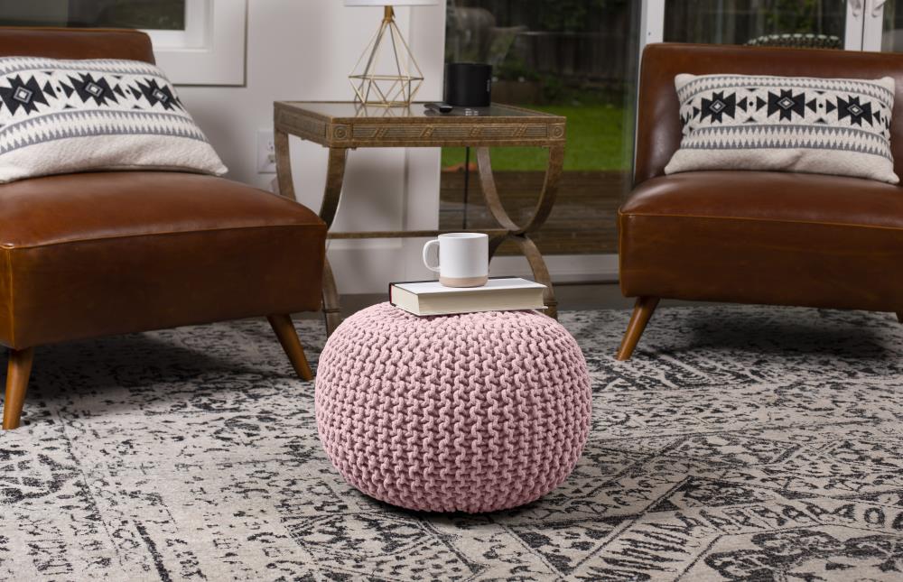 BirdRock Home Hand Knitted Poufs Casual Dusty Rose Round Ottoman in the  Ottomans & Poufs department at