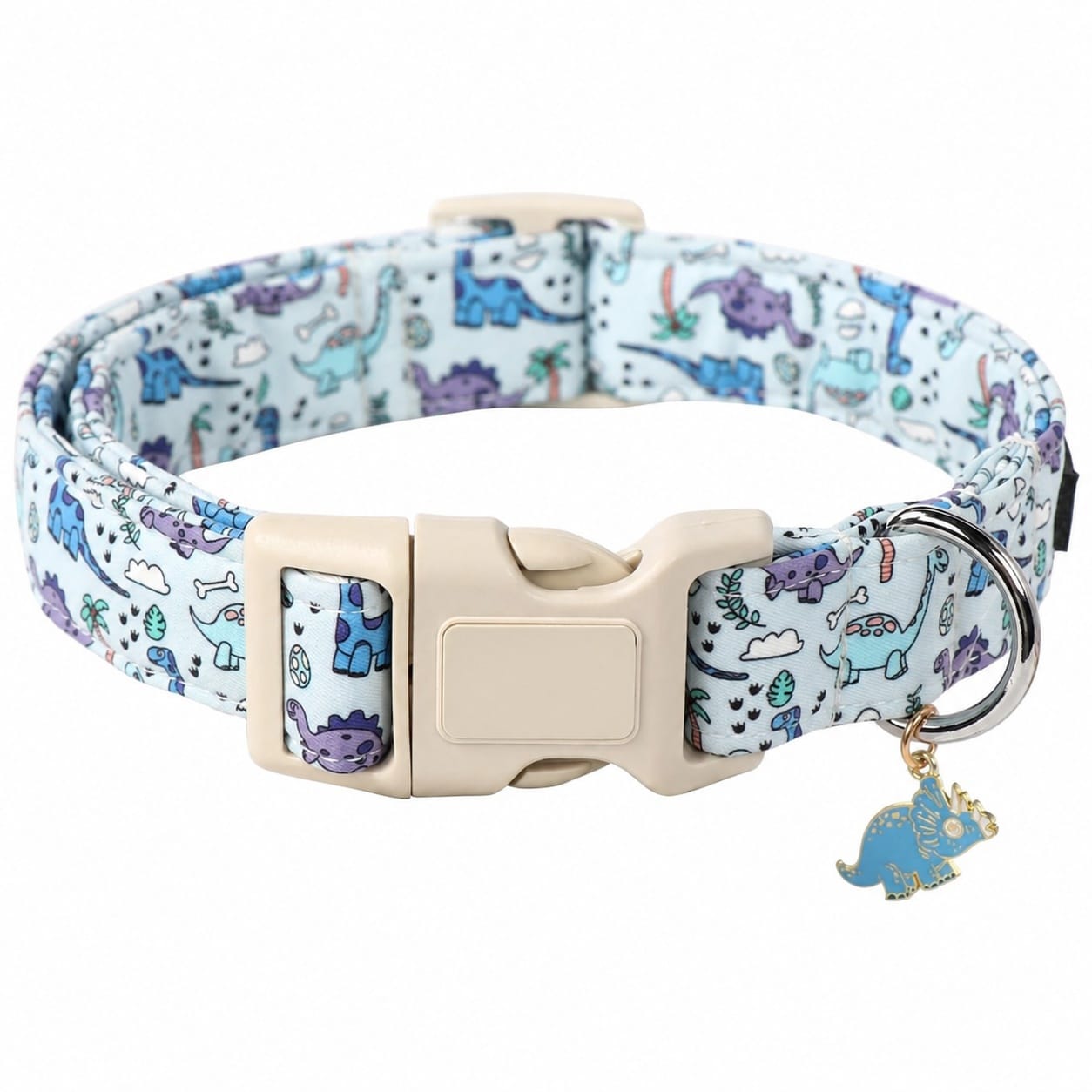 AOIZGMY  Dinosaur Print Dog Collar Adjustable Cotton Collar for Small Medium Large Dogs Lightweight Comfortable Pet Collar with D Ring for Tag or