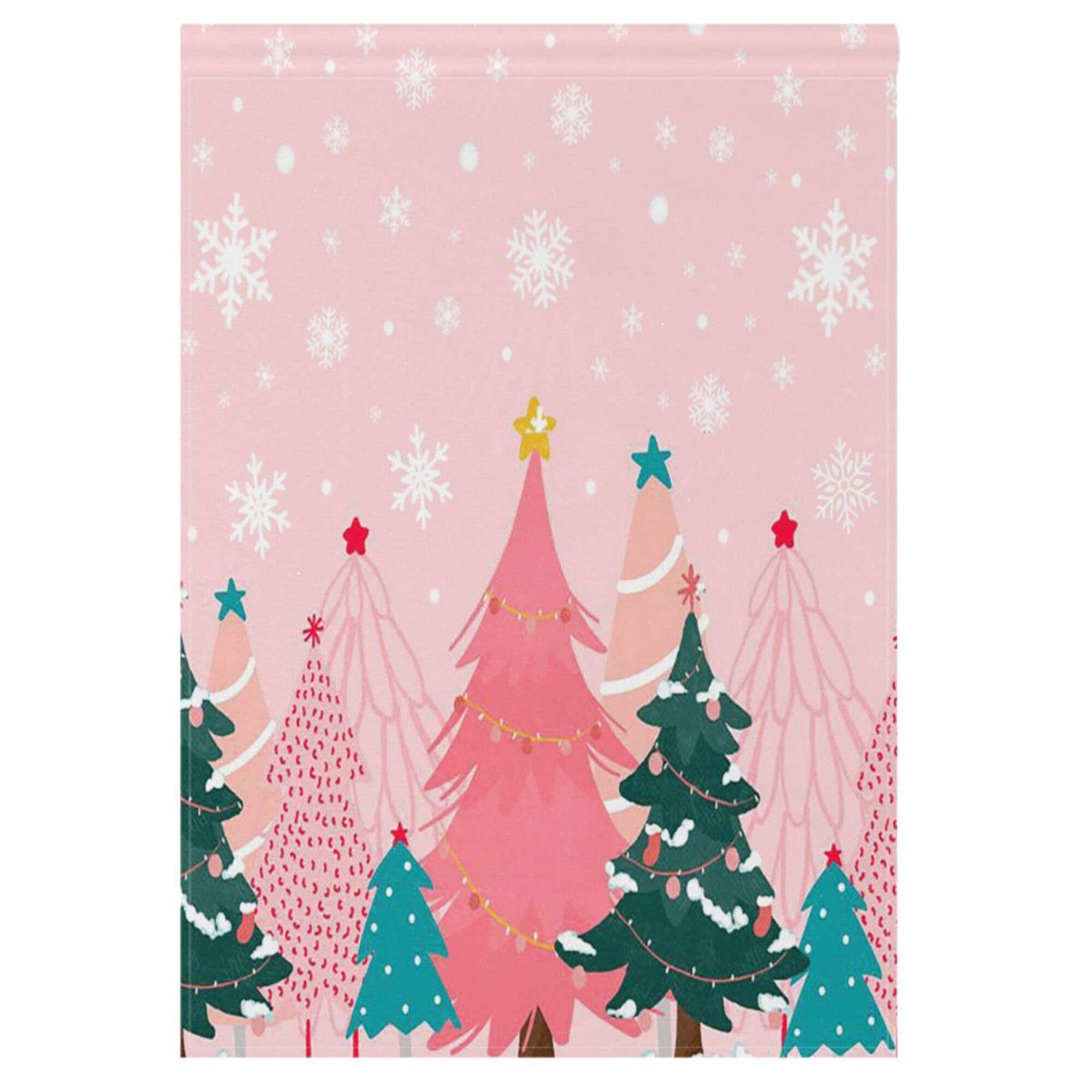 UUDULY  Christmas Tree Pink Garden Flag Twelve by Eighteen Inch Double Sided Winter White Snowflake Yard Outdoor Banner for Garden Lawn Patio