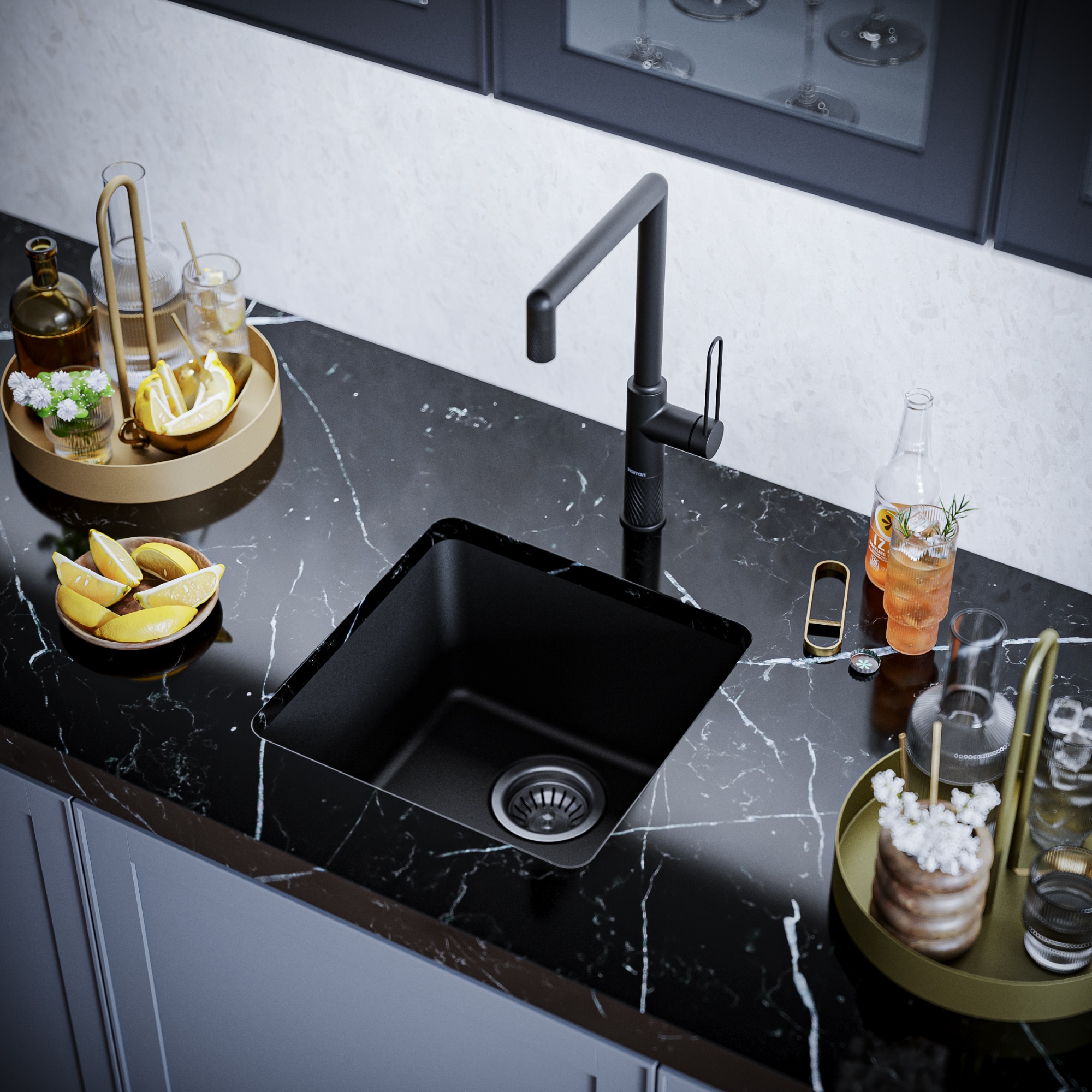 Karran QU-690-BL Undermount 16.63-in x 16.63-in Quartz Single bowl Kitchen Sink
