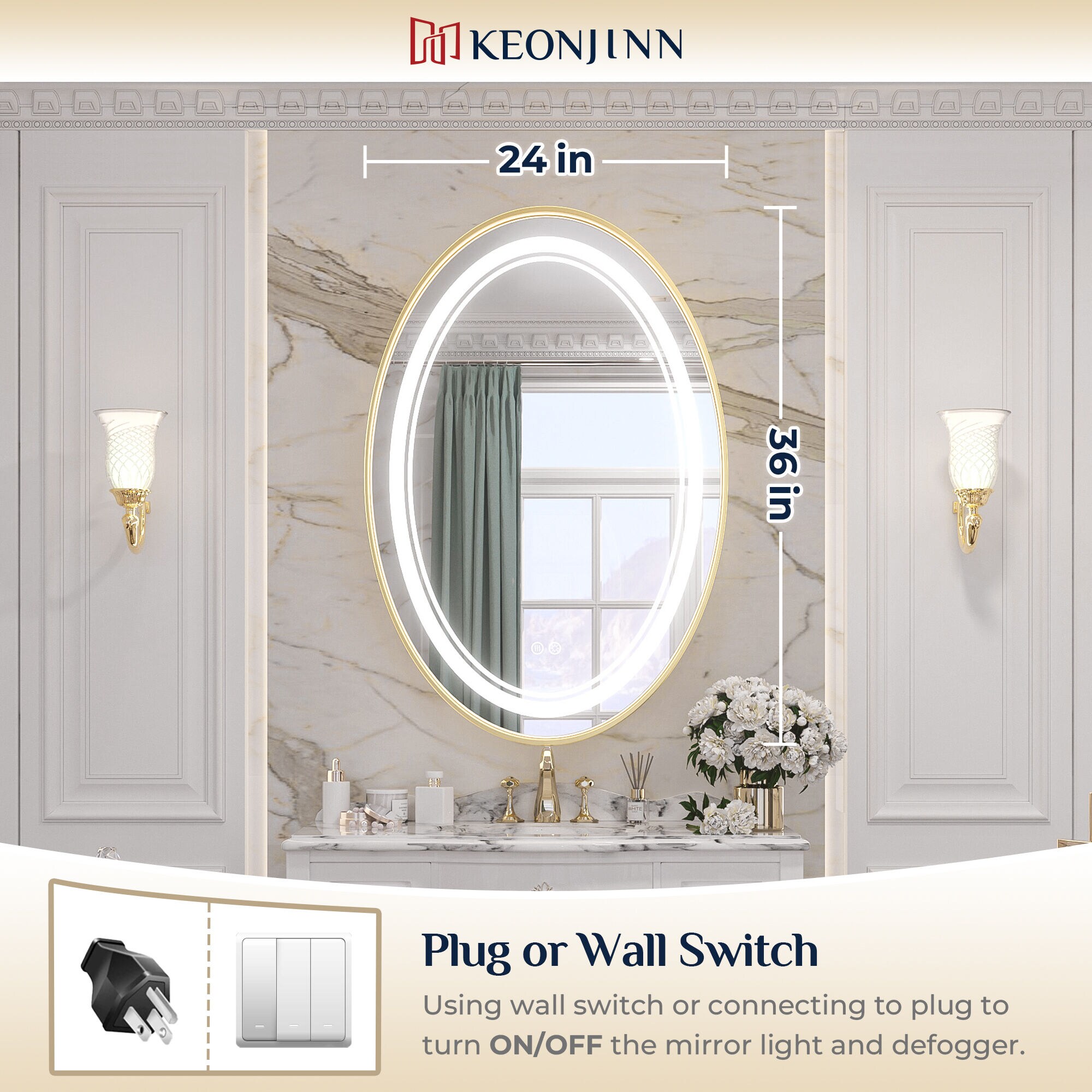 Keonjinn LW-JZ-ZG-MTY-6191-GD Framed-Bath-Mirrors - View #2
