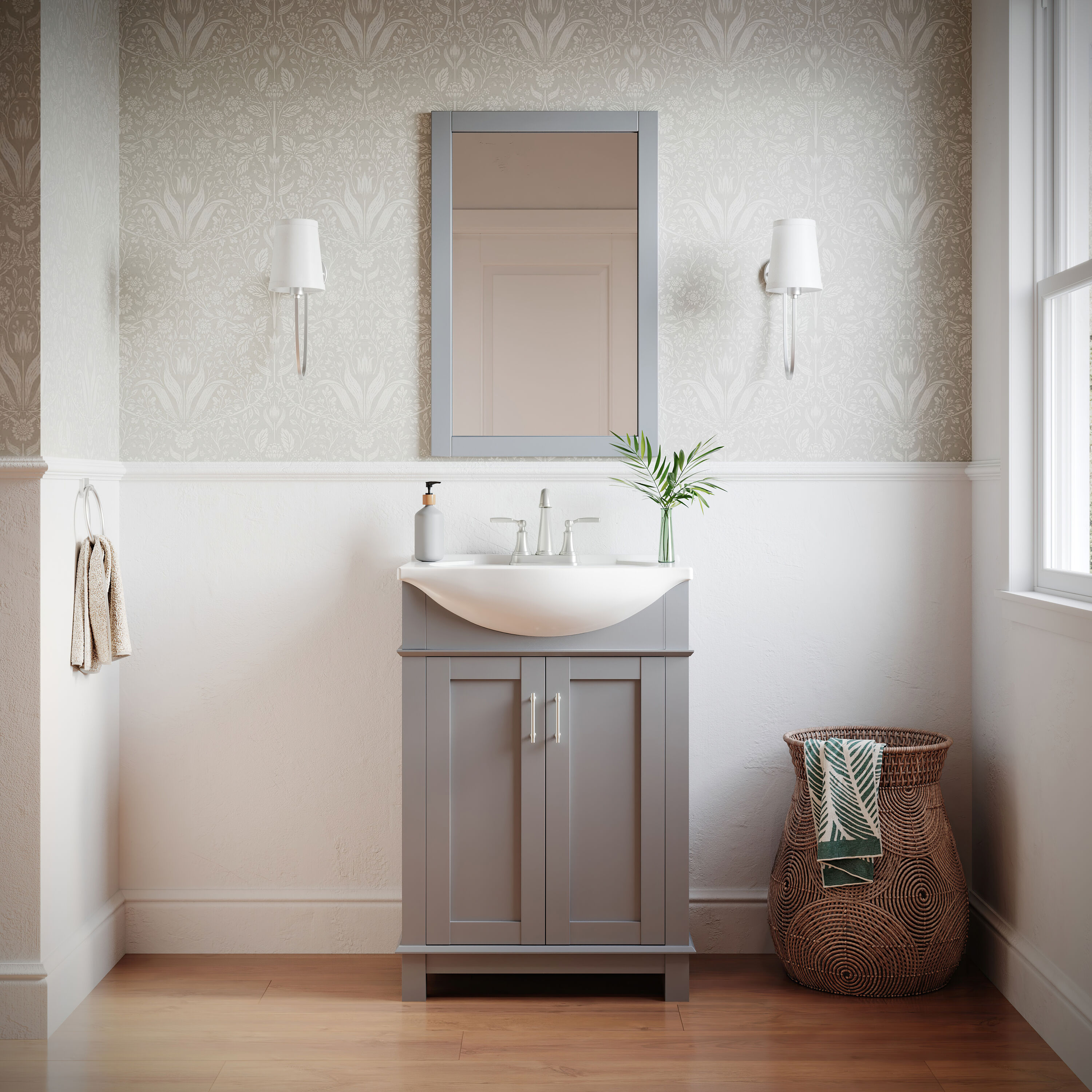 Fresca FVN2302GR-CMB Hartford 24-in Gray Single sink Bathroom Vanity with White Ceramic Top