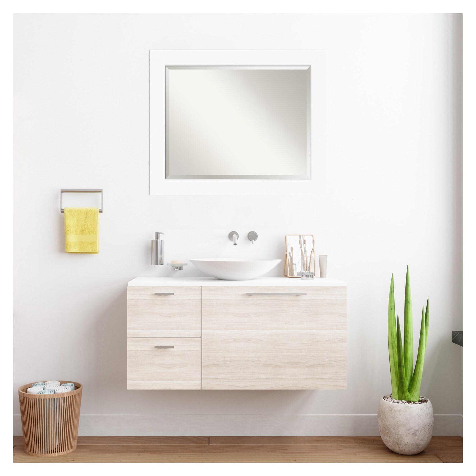 Cabinet White Beveled Bathroom Wall Mirror 33x27