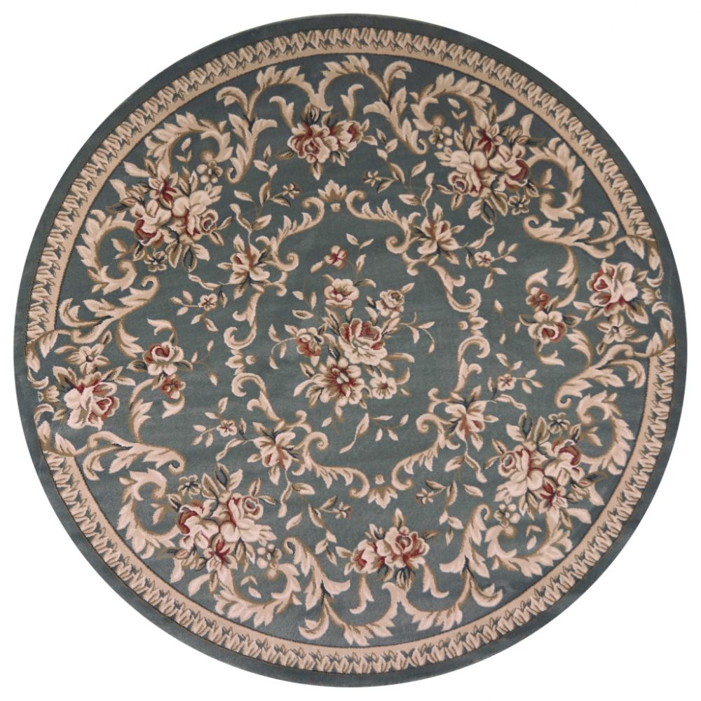 HomeRoots 352678 Bernadette 7 X 7 (ft) Rag Blue Round Indoor Floral/Botanical Area Rug